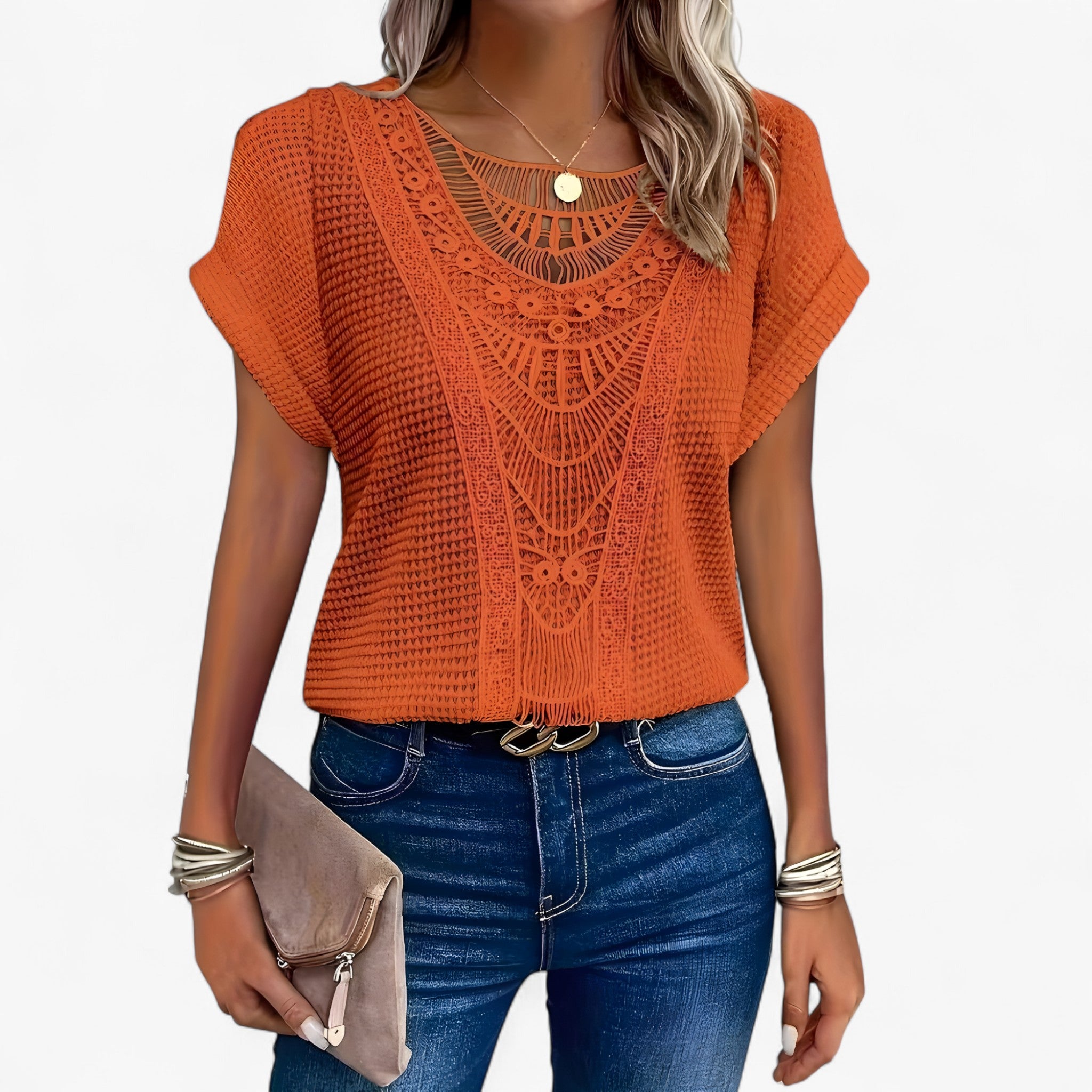 Top in Pizzo - Eleganza Sofisticata per Ogni Occasione Donna - Arancione - donna eleganza knit_dresses Knitted occasione ogni pizzo sofisticata Top woman women's top clothes - Concept Palermo