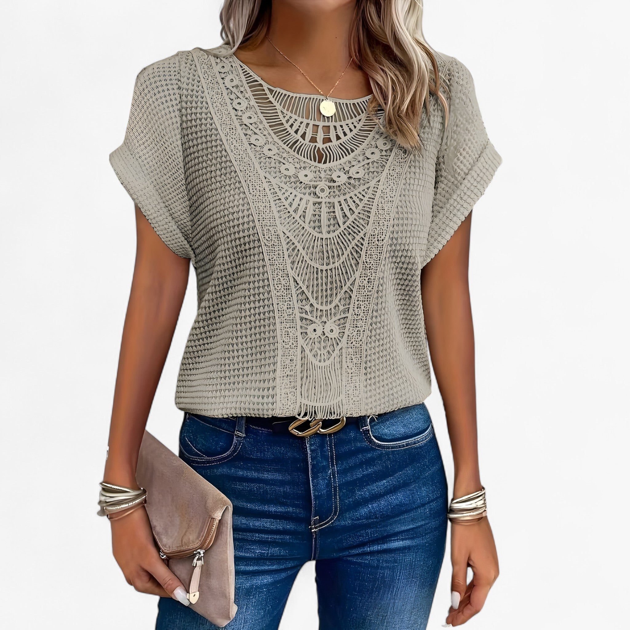 Top in Pizzo - Eleganza Sofisticata per Ogni Occasione Donna - Beige - donna eleganza knit_dresses Knitted occasione ogni pizzo sofisticata Top woman women's top clothes - Concept Palermo