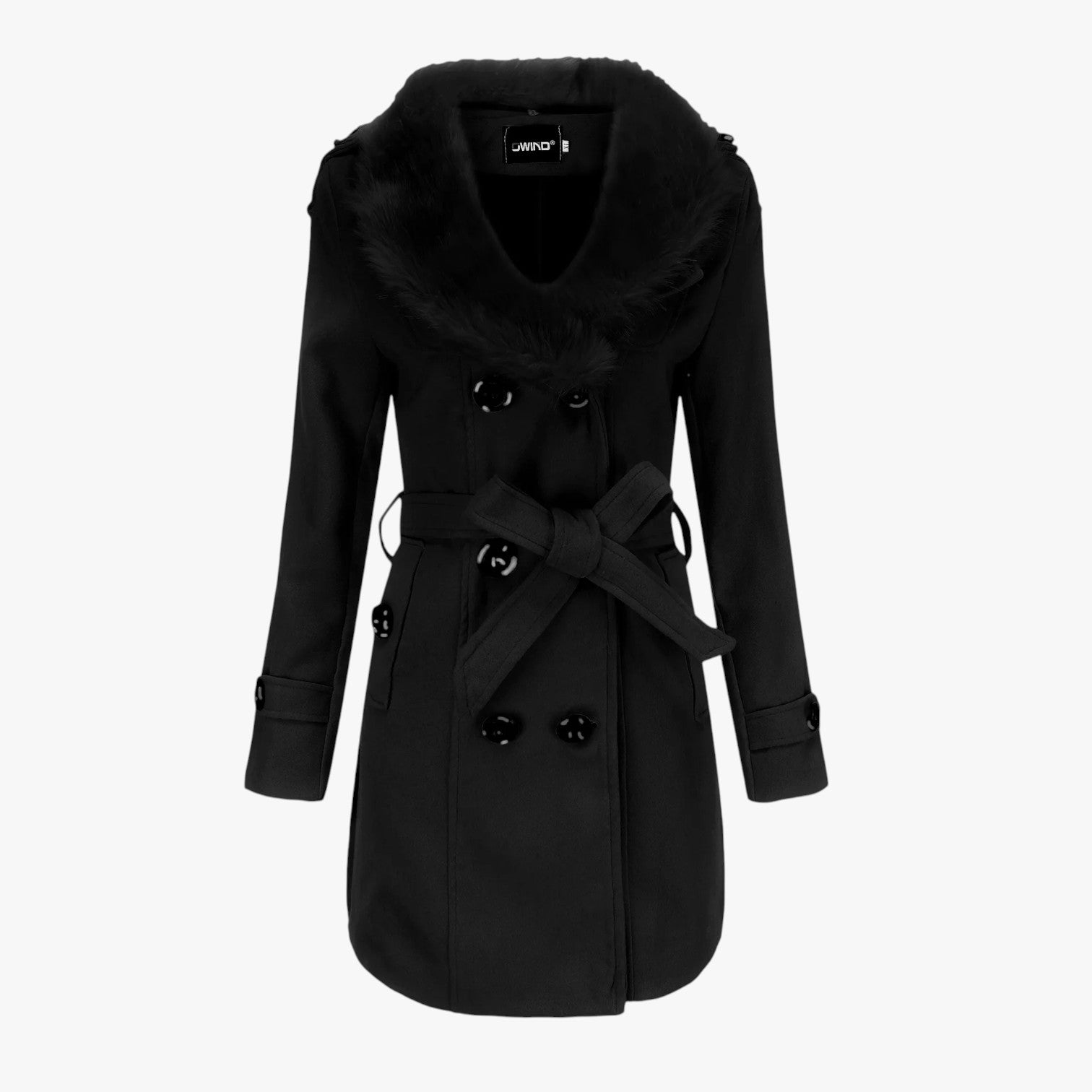 Cappotto lungo in lana con collo in pelliccia: eleganza e calore per l'inverno Donna - Nero - calore cappotto cappotto lana coats coats for women collo donna eleganza female coat inverno lana - Concept Palermo