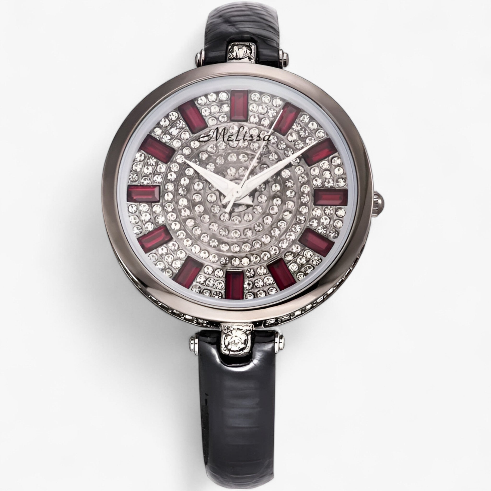 Orologio Donna Elegante al Quarzo con Cinturino in Vera Pelle Bianco e Cristalli - Nera - accessoires cinturino cristalli horloges orologio orologio quarzo pelle quarzo watches - Concept Palermo