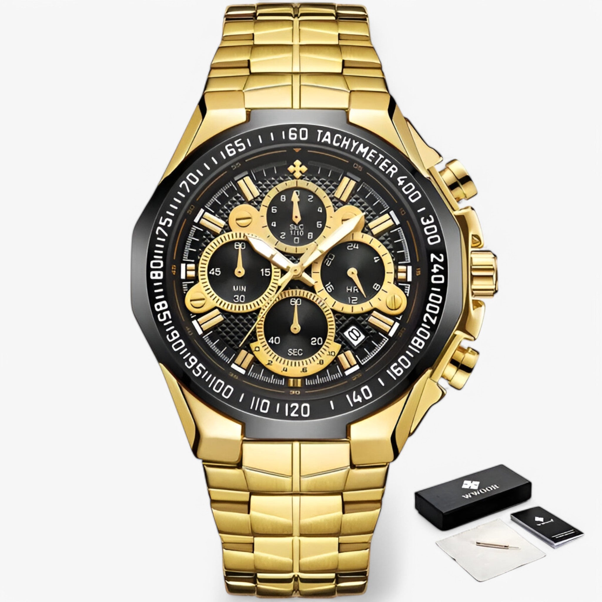 Orologio Militare Cronografo in Acciaio - oro nero con scatola - accessoires acciaio cronografo horloges militare orologio orologio militare watches - Concept Palermo