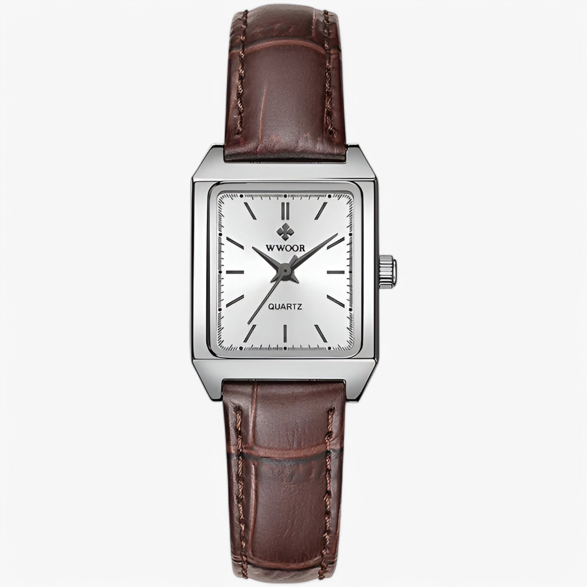 Orologio Rettangolare Lusso Donna con Diamanti, Elegante e Brillante - Pelle Marrone - diamanti orologio orologio rettangolare rettangolare watch for women watches - Concept Palermo