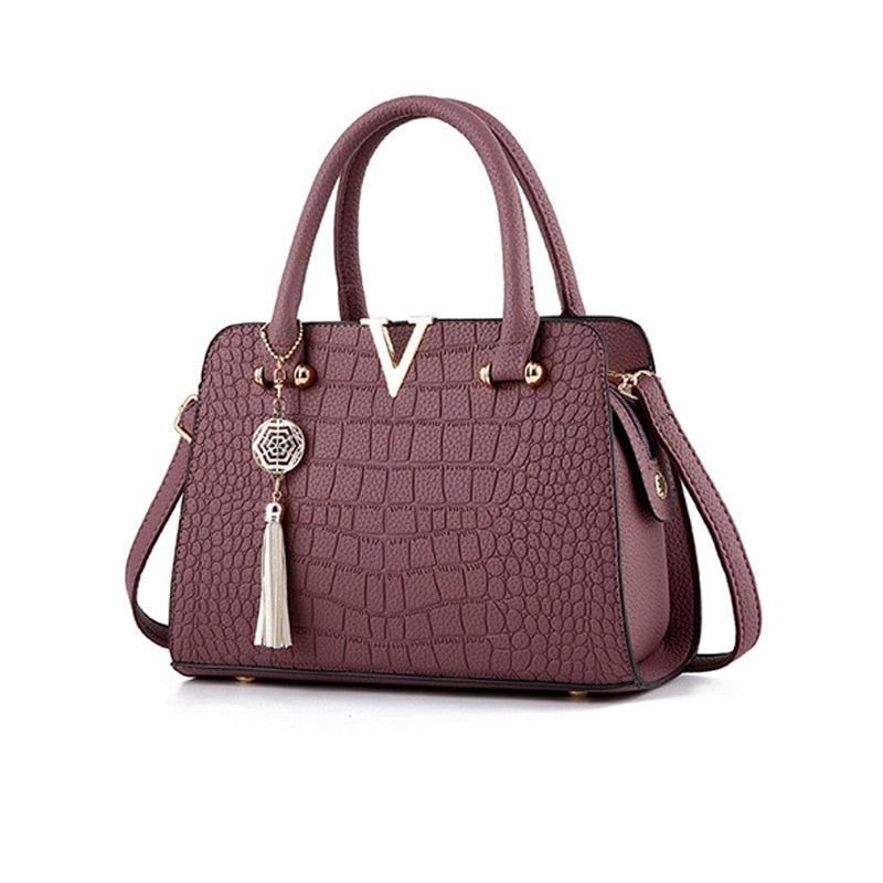 Borsa Donna Nera Elegante in Vera Pelle di Coccodrillo con Tracolla Regolabile e Zip - Viola - Bags borsa borsa pelle coccodrillo handbags pelle Women's handbags - Concept Palermo