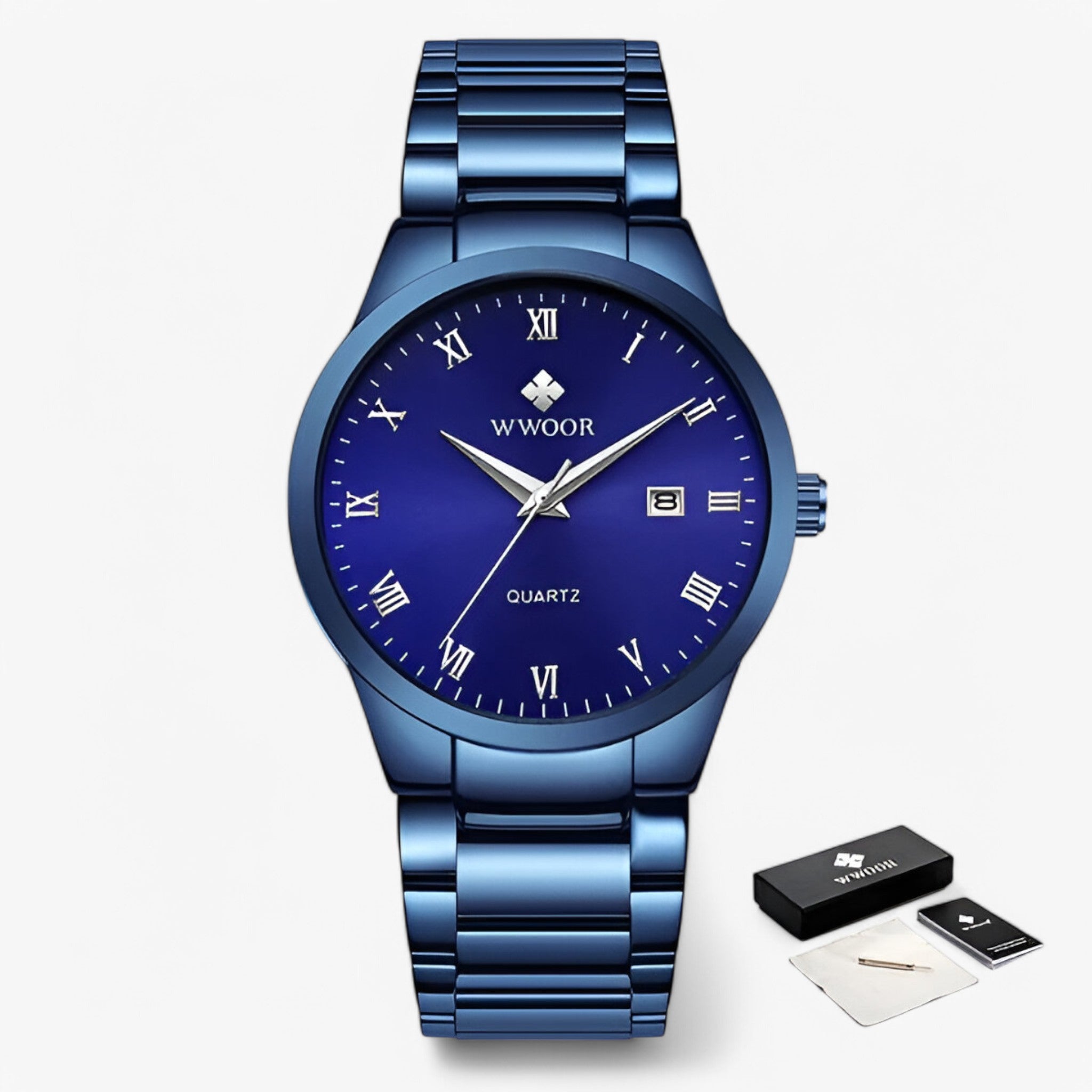 Orologio Acciaio Quarzo Uomo Elegante - Blu argento con scatola - acciaio orologio orologio acciaio quarzo uomo watches WATCHES FOR MEN - Concept Palermo