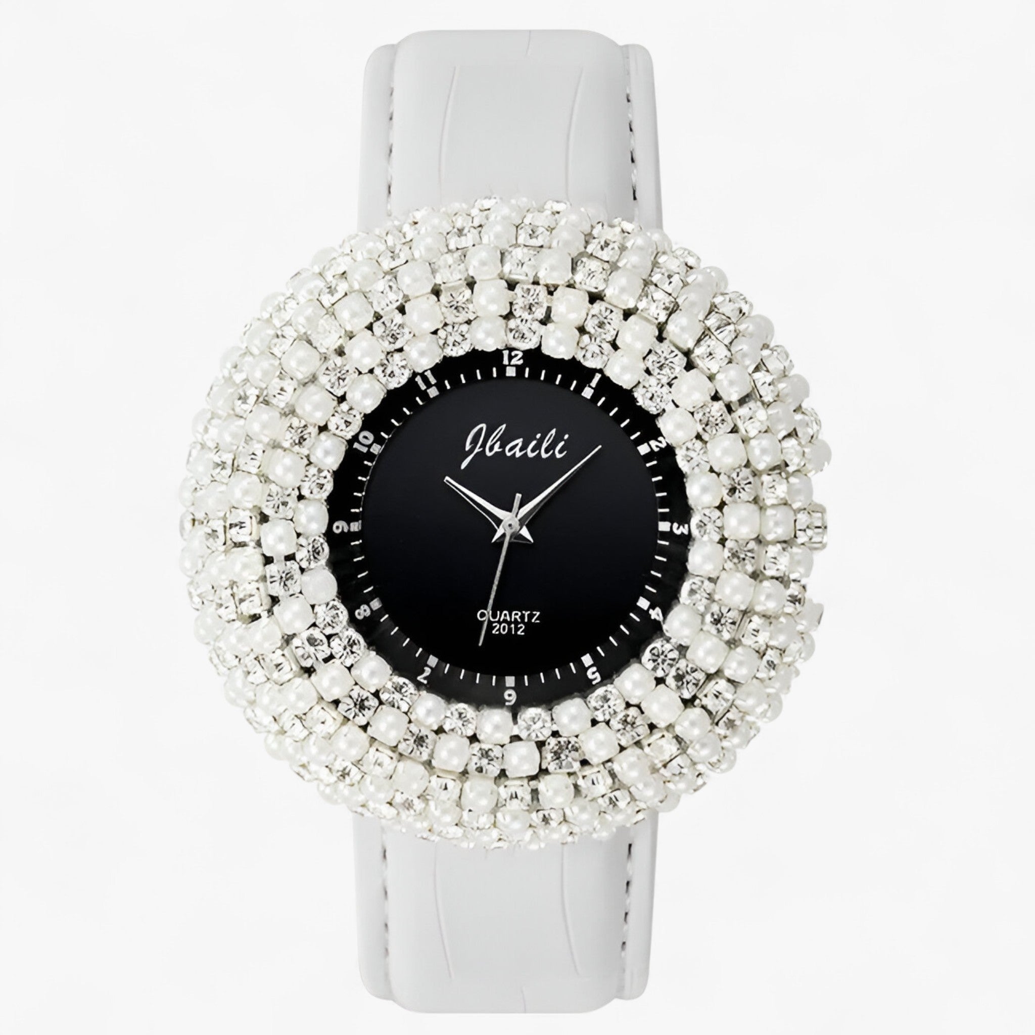 Orologio in pelle con quadrante nero e strass Uomo - Bianca - female watch orologio orologio pelle pelle quadrante strass uomo watch for women watches - Concept Palermo