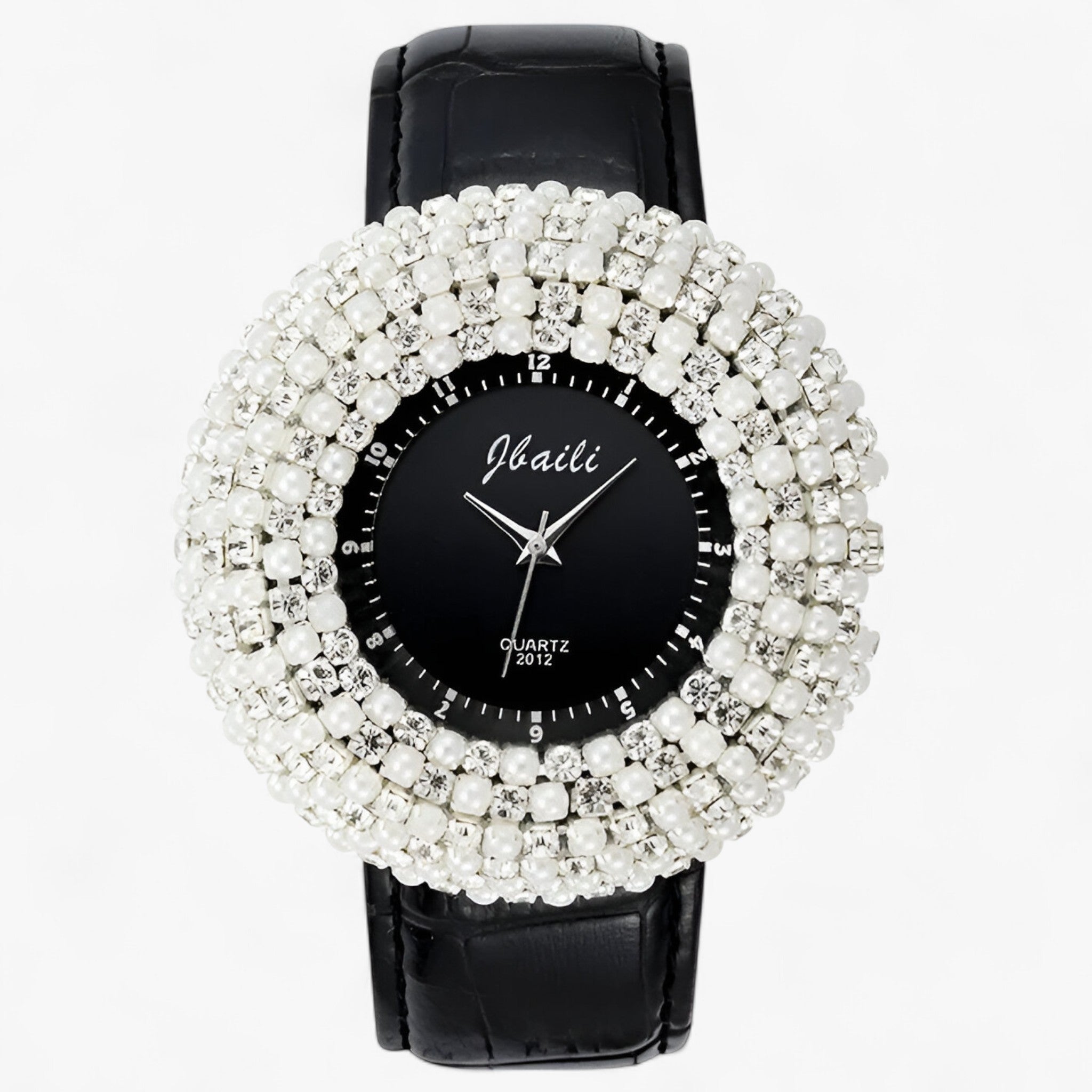 Orologio in pelle con quadrante nero e strass Uomo - Nera - female watch orologio orologio pelle pelle quadrante strass uomo watch for women watches - Concept Palermo