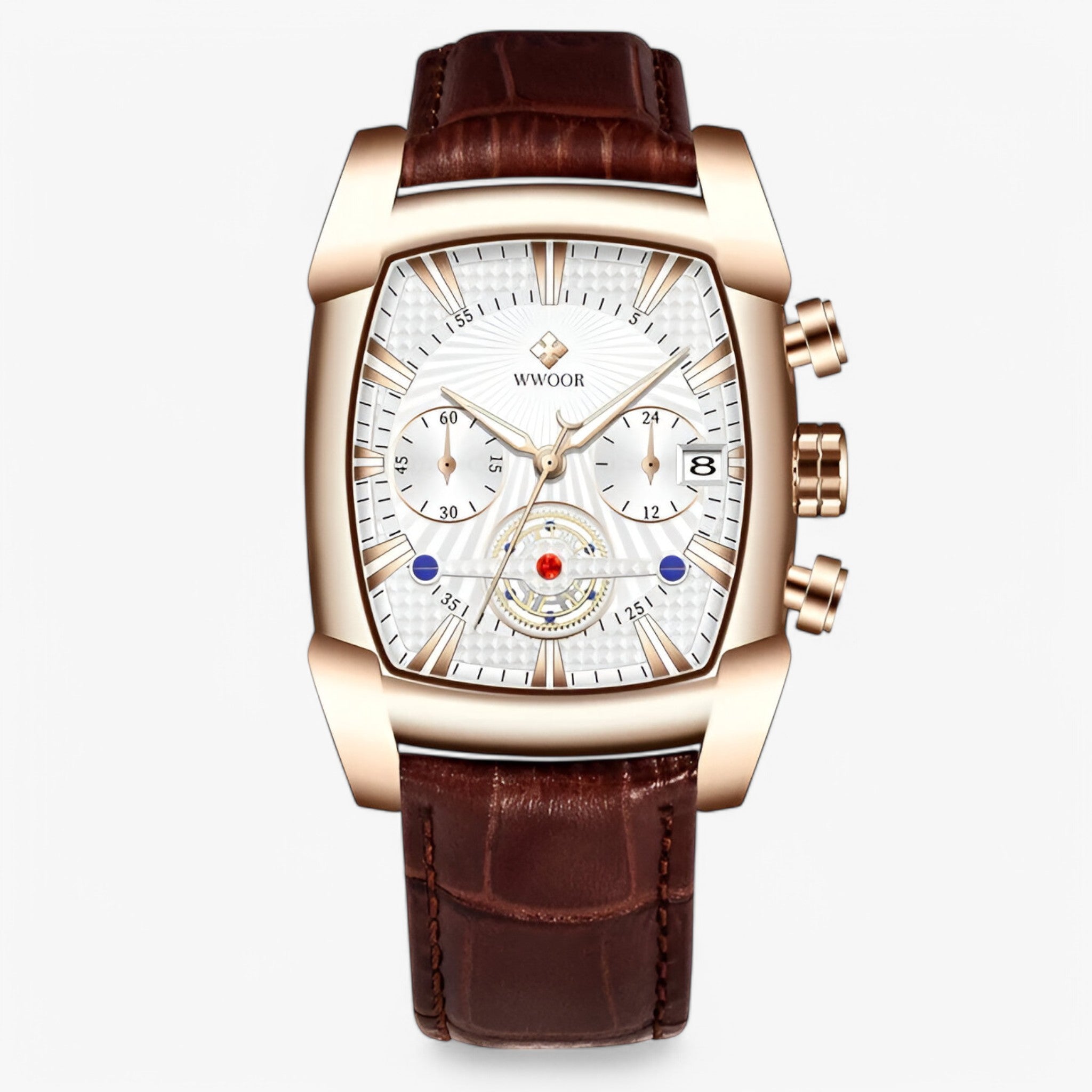 Orologio Sportivo Uomo Lusso in Pelle Nera Cronografo Impermeabile - Rosa bianca - accessoires horloges orologio orologio sportivo pelle sport sportivo watches - Concept Palermo