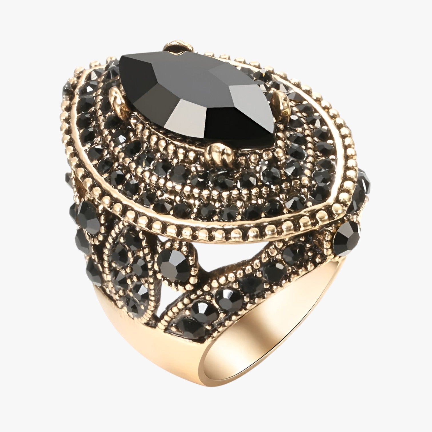 Anello Vintage Boho con Cristallo Nero Ovale da Donna - - anello anello boho boho cristallo jewelry Ring ring for women Rings vintage women ring womens ring - Concept Palermo