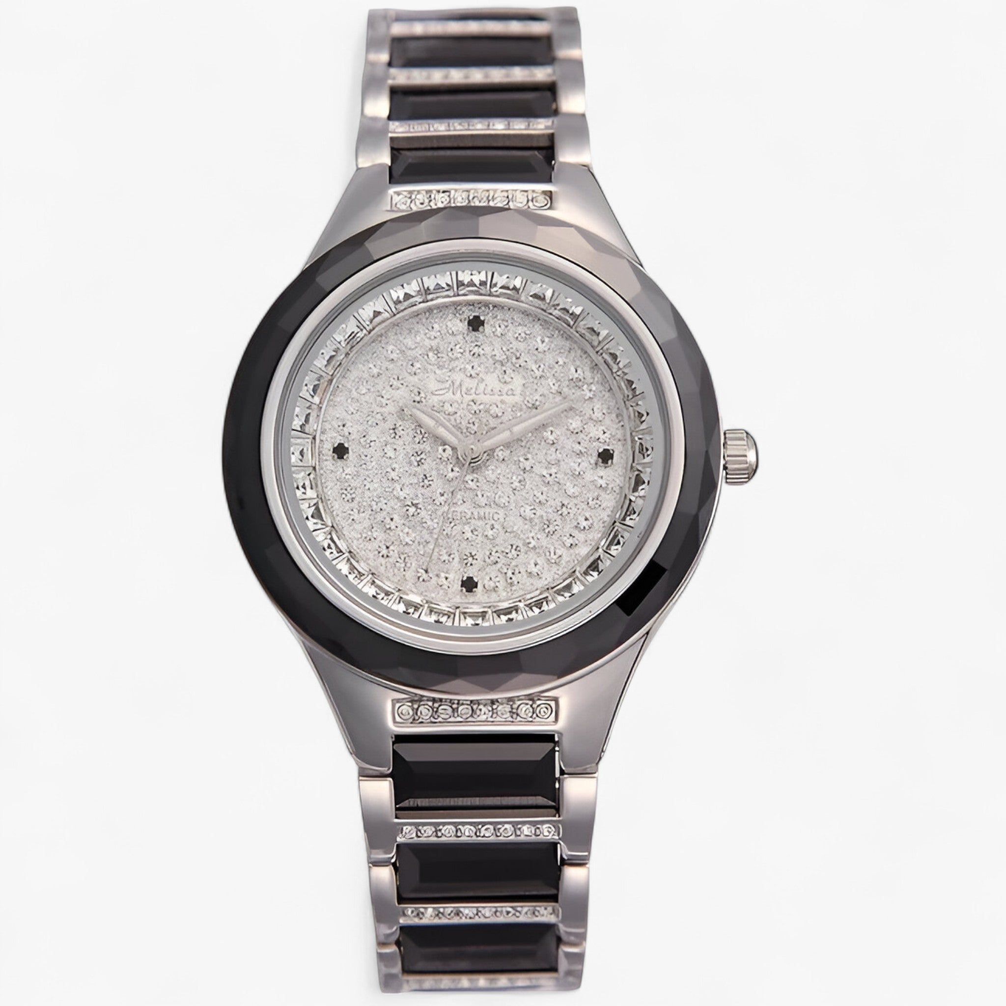 Orologio da Donna in Ceramica Bianca con Cristalli Austriaci - Elegante e Moderno - Nero Argento - austriaco ceramica cristallo female watch orologio orologio ceramica watch for women watches - Concept Palermo
