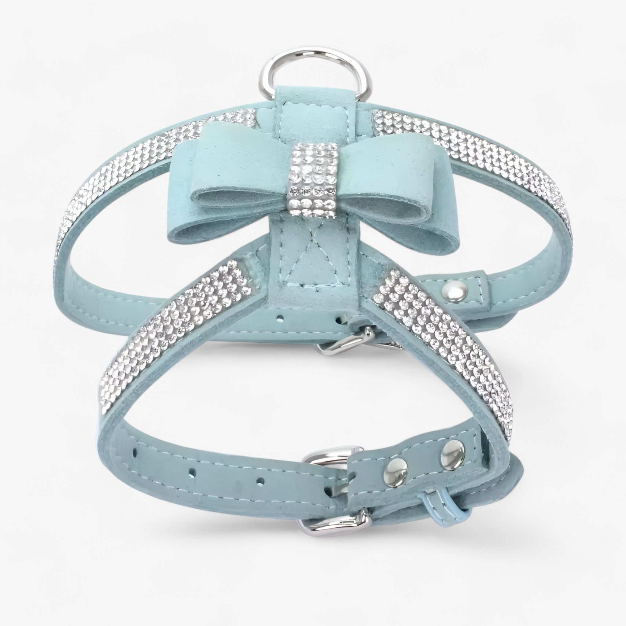 Pettorina in Velluto Nera con Fiocco e Strass, Elegante per Cani Piccoli e Gatti - Blu - fiocco pelle pets & supplies pettorina pettorina velluto strass velluto - Concept Palermo