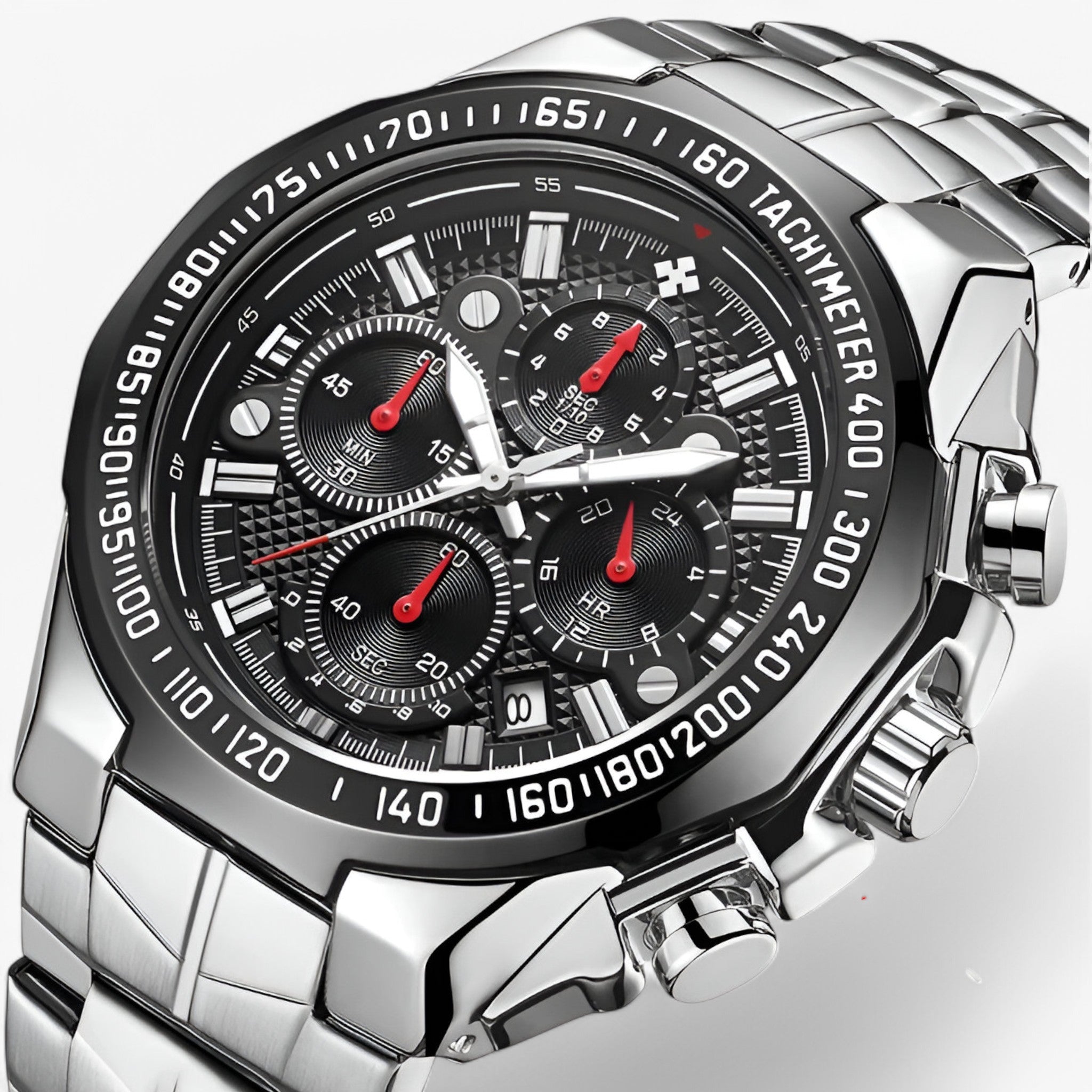 Orologio Sportivo Lusso Uomo Acciaio Nero Elegante Cronografo Impermeabile - nero argento - accessoires acciaio horloges orologio orologio sportivo sport sportivo uomo watches - Concept Palermo