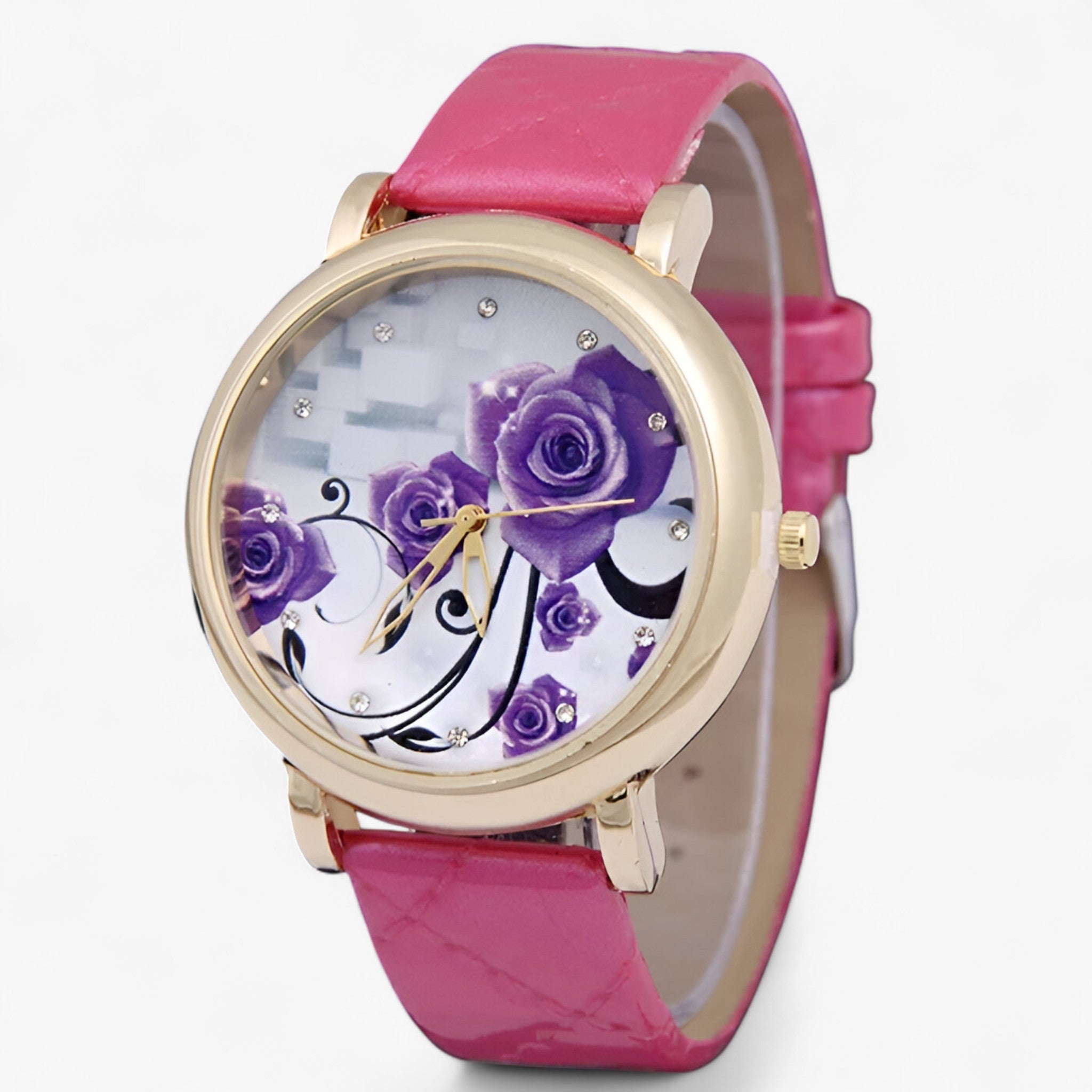 Orologio Uomo Elegante al Quarzo con Cinturino in Vera Pelle Marrone Floreale - Rose - cinturino female watch floreale orologio orologio quarzo pelle quarzo uomo watch for women watches - Concept Palermo