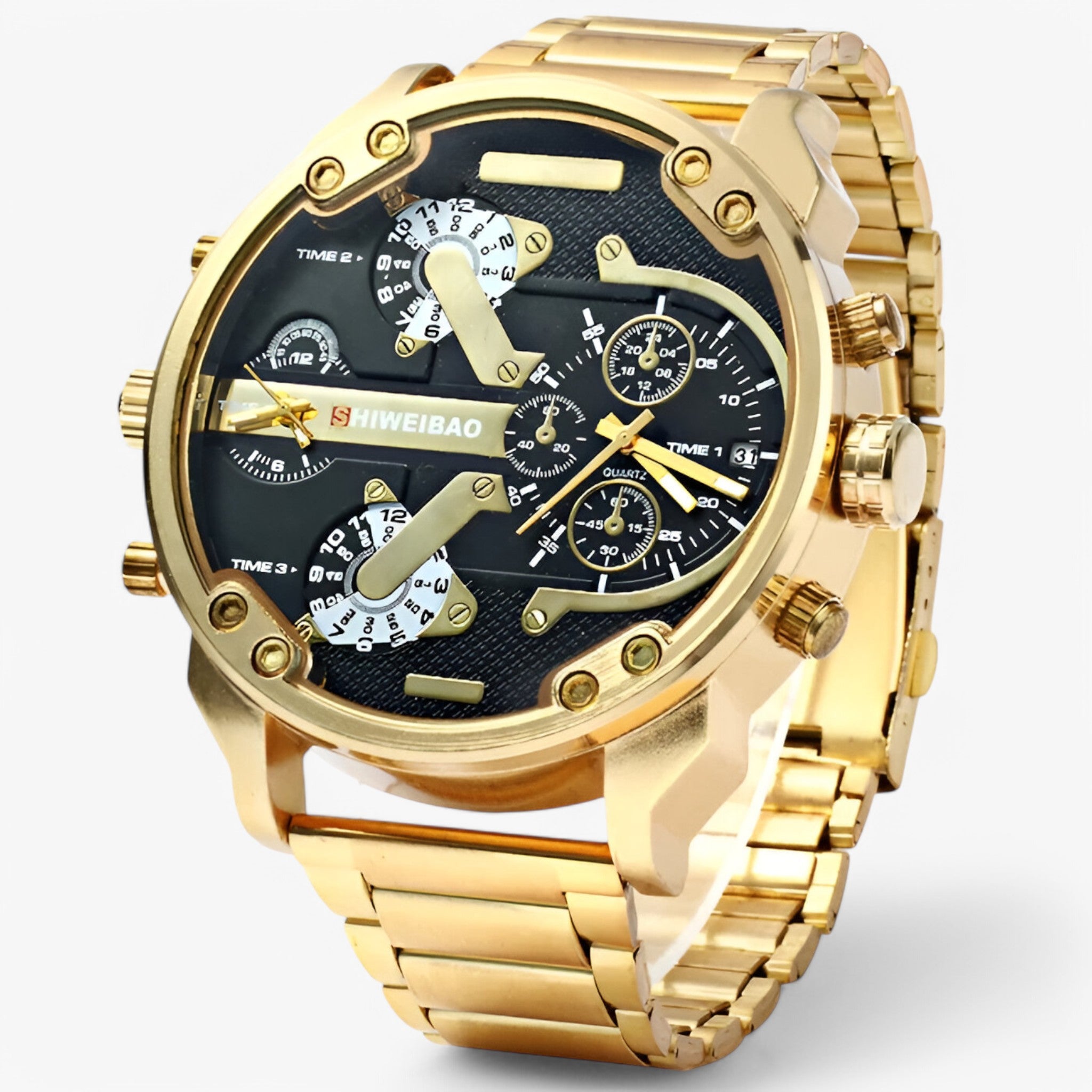Orologio di Lusso in Acciaio Dorato a Doppio Fuso Orario - - accessoires acciaio doppio fuso horloges orario orologio orologio acciaio watches - Concept Palermo