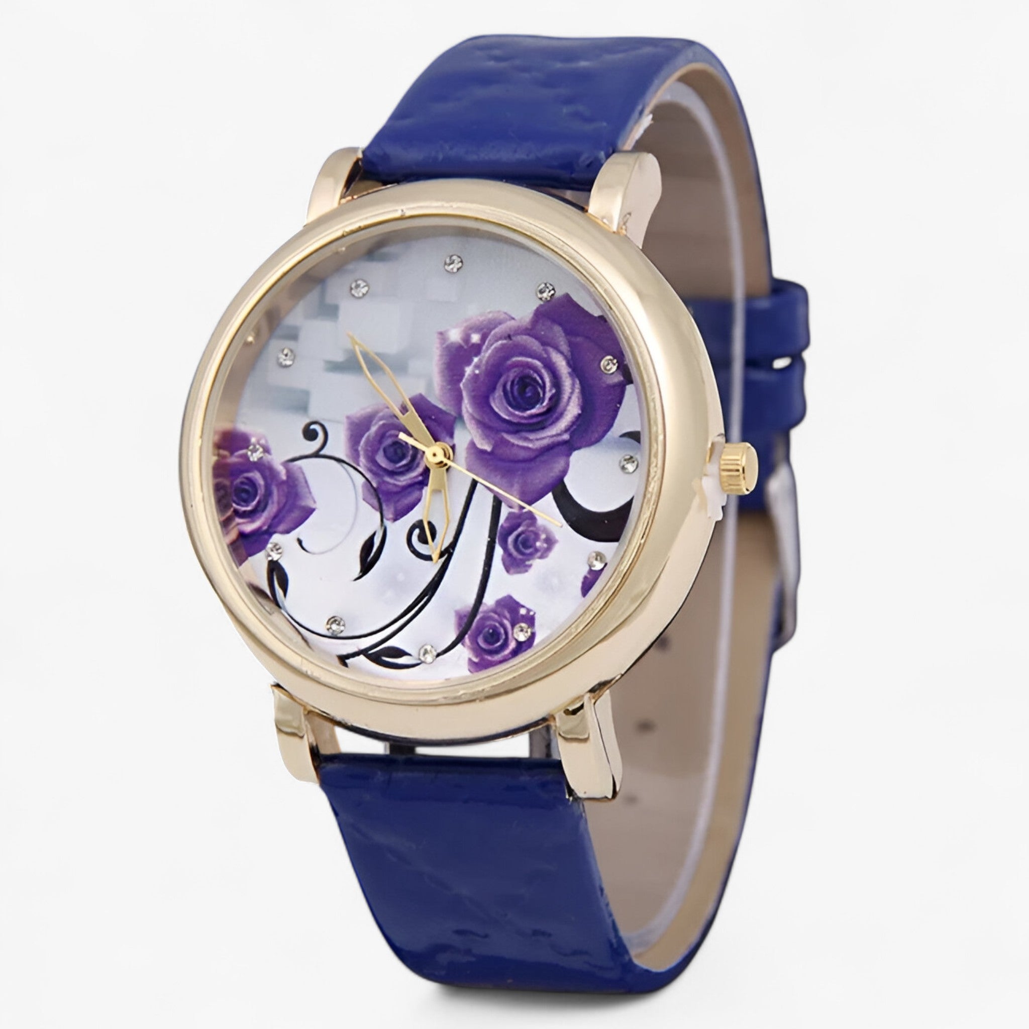 Orologio Uomo Elegante al Quarzo con Cinturino in Vera Pelle Marrone Floreale - Blue - cinturino female watch floreale orologio orologio quarzo pelle quarzo uomo watch for women watches - Concept Palermo