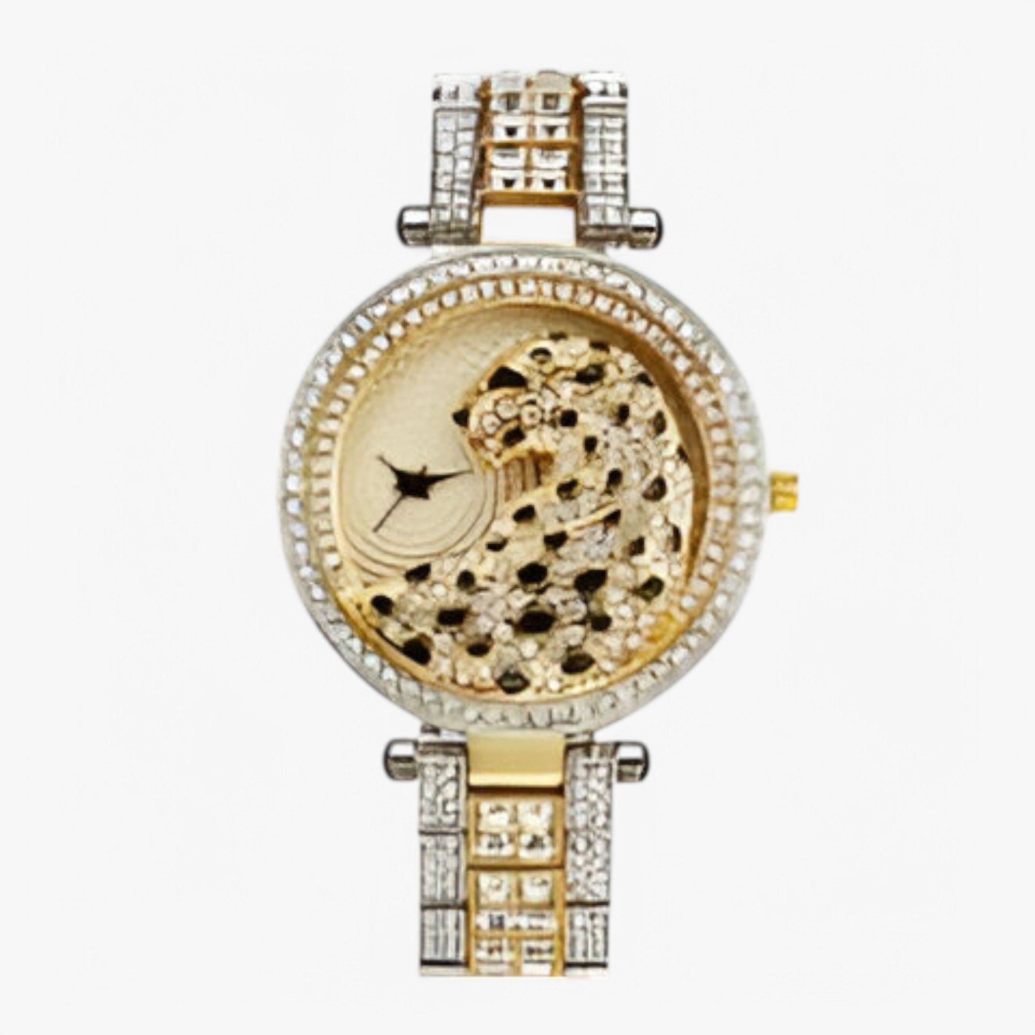 Orologio al Quarzo Dorato con Brillantini e Motivo Leopardo - Nero oro - brillantini female watch leopardo motivo orologio orologio quarzo quarzo watch for women watches - Concept Palermo