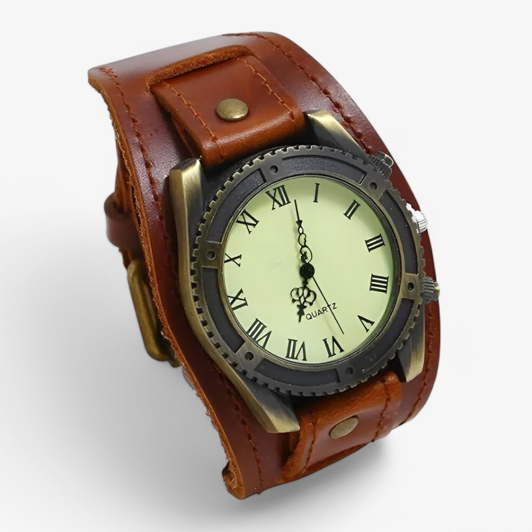 Orologio Uomo Vintage in Pelle Marrone, Quadrante Numeri Romani Classico - marrone - accessoires horloges numeri orologio orologio vintage pelle romani vintage watches - Concept Palermo