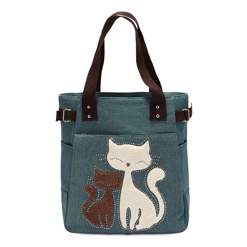 Borsa in tela Cat ricamata Uomo - Verde - Bags borsa borsa tela ricamata tela uomo - Concept Palermo