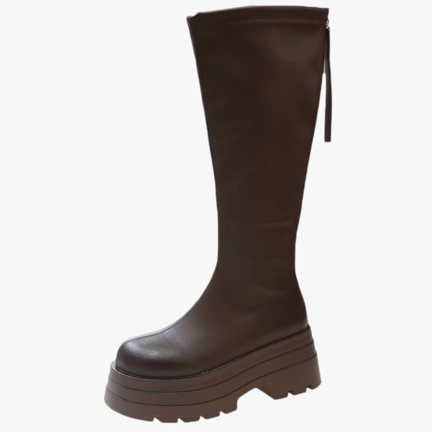 Stivali Donna Moda Trendy con Zip, Suola Spessa & Comfort Extra sopra il Ginocchio - Marrone - Boots & Shoes comfort donna extra ginocchio moda shoes shoes for women sopra spessa - Concept Palermo