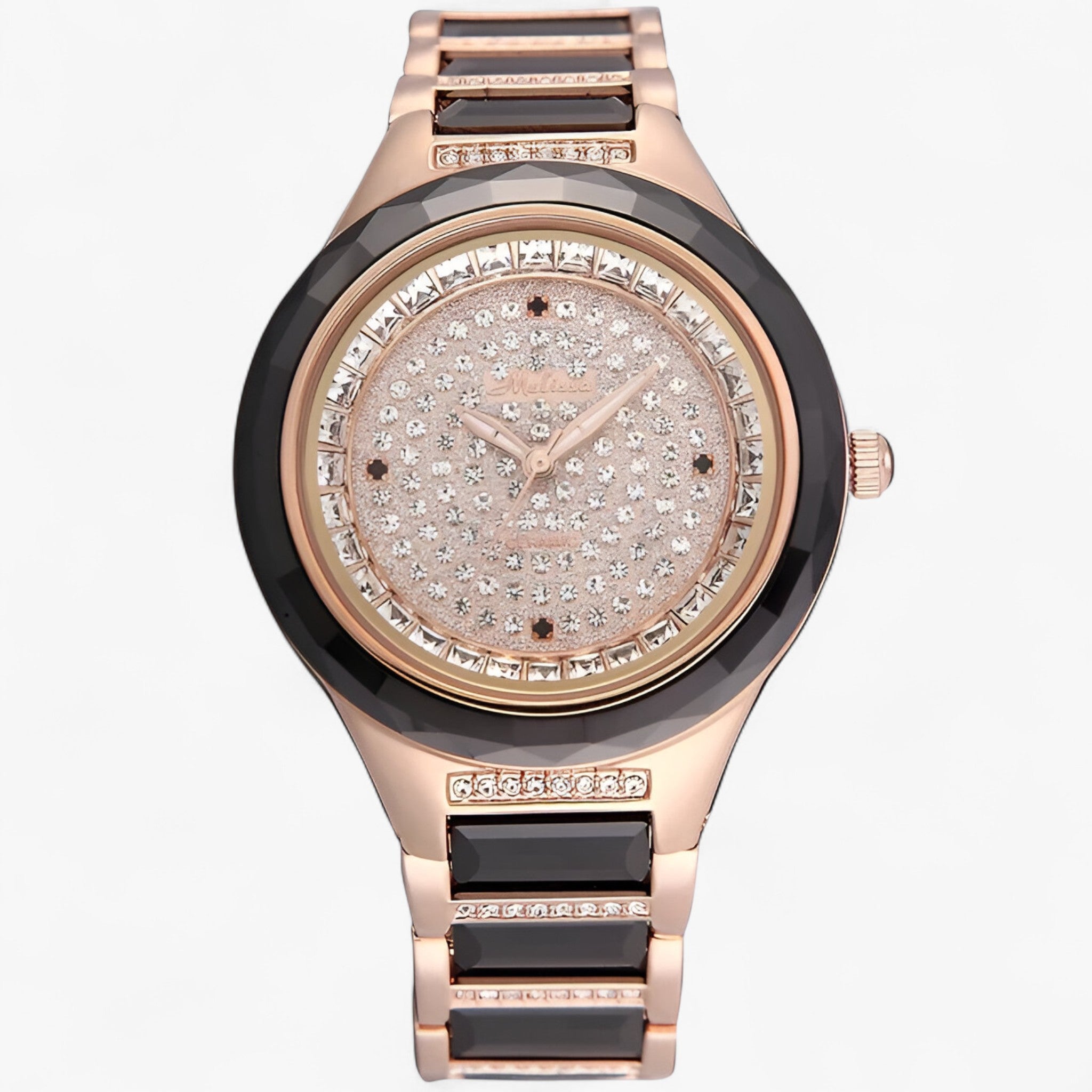 Orologio da Donna in Ceramica Bianca con Cristalli Austriaci - Elegante e Moderno - Rosa Nera - austriaco ceramica cristallo female watch orologio orologio ceramica watch for women watches - Concept Palermo
