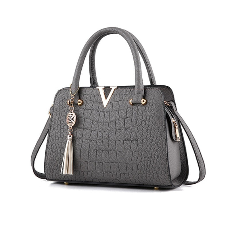 Borsa Donna Nera Elegante in Vera Pelle di Coccodrillo con Tracolla Regolabile e Zip - Grigio - Bags borsa borsa pelle coccodrillo handbags pelle Women's handbags - Concept Palermo