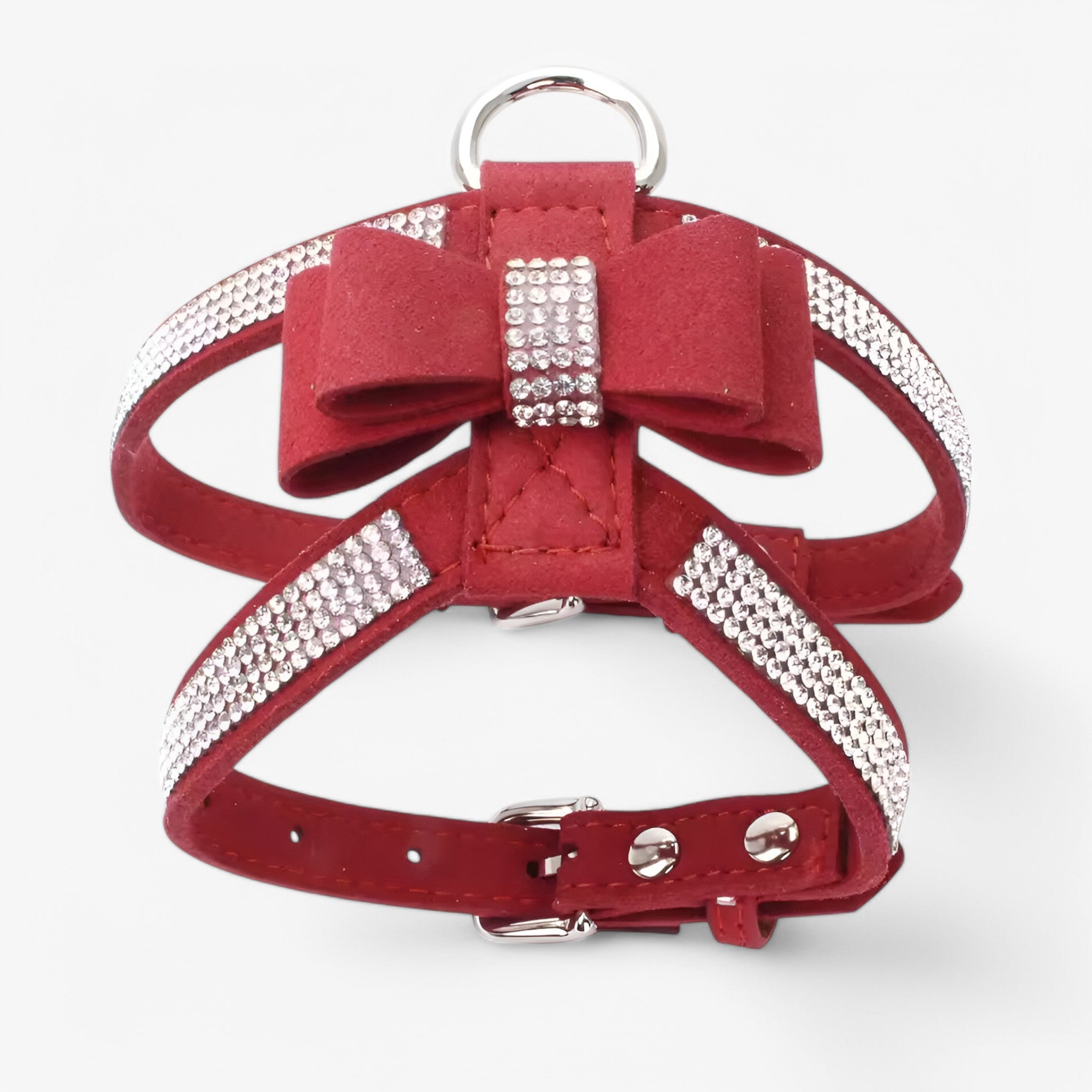 Pettorina in Velluto Nera con Fiocco e Strass, Elegante per Cani Piccoli e Gatti - Rosso - fiocco pelle pets & supplies pettorina pettorina velluto strass velluto - Concept Palermo