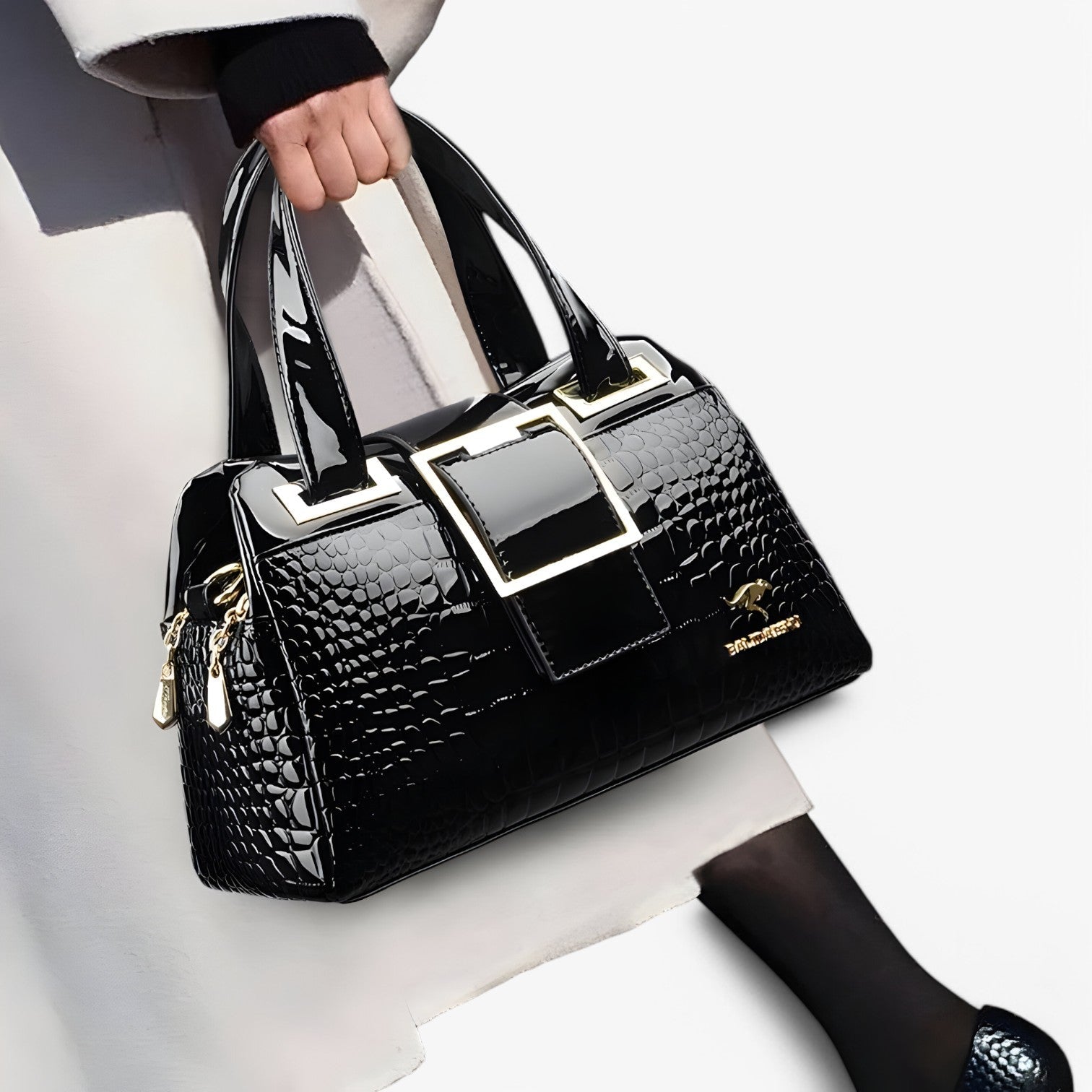 Borsa a Tracolla Donna Grande Nera in Ecopelle Effetto Coccodrillo - Elegante e Versatile - - Bags borsa borsa tracolla coccodrillo donna finto handbags tracolla women bags - Concept Palermo