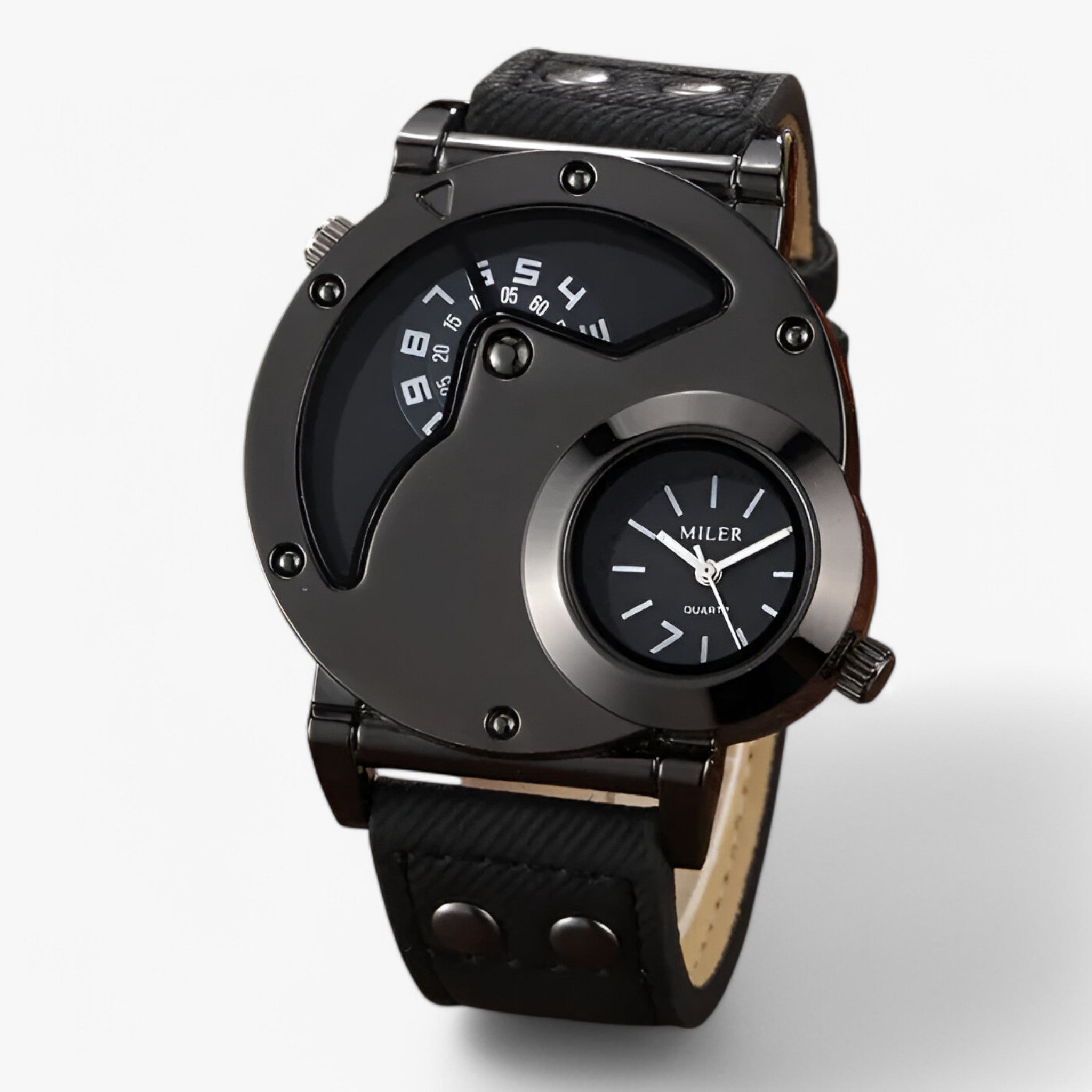 Orologio da Uomo in Stile Cowboy con Doppio Fuso Orario - Nero - cowboy doppio fuso mens watch orario orologio orologio uomo stile uomo watch for men - Concept Palermo