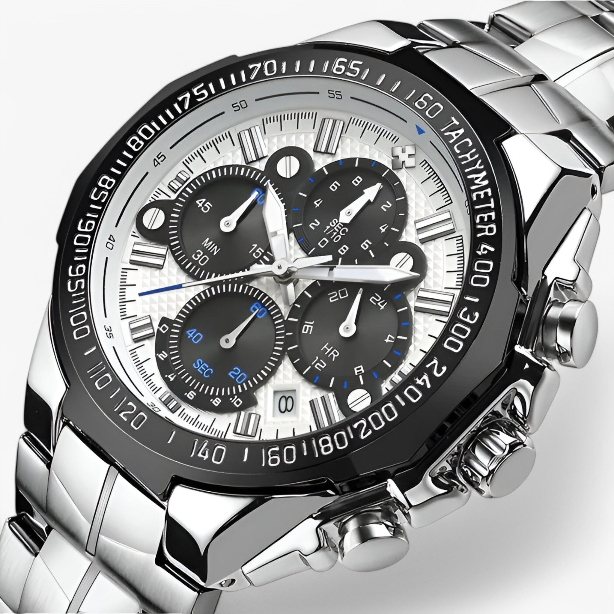 Orologio Sportivo Lusso Uomo Acciaio Nero Elegante Cronografo Impermeabile - bianco nero - accessoires acciaio horloges orologio orologio sportivo sport sportivo uomo watches - Concept Palermo