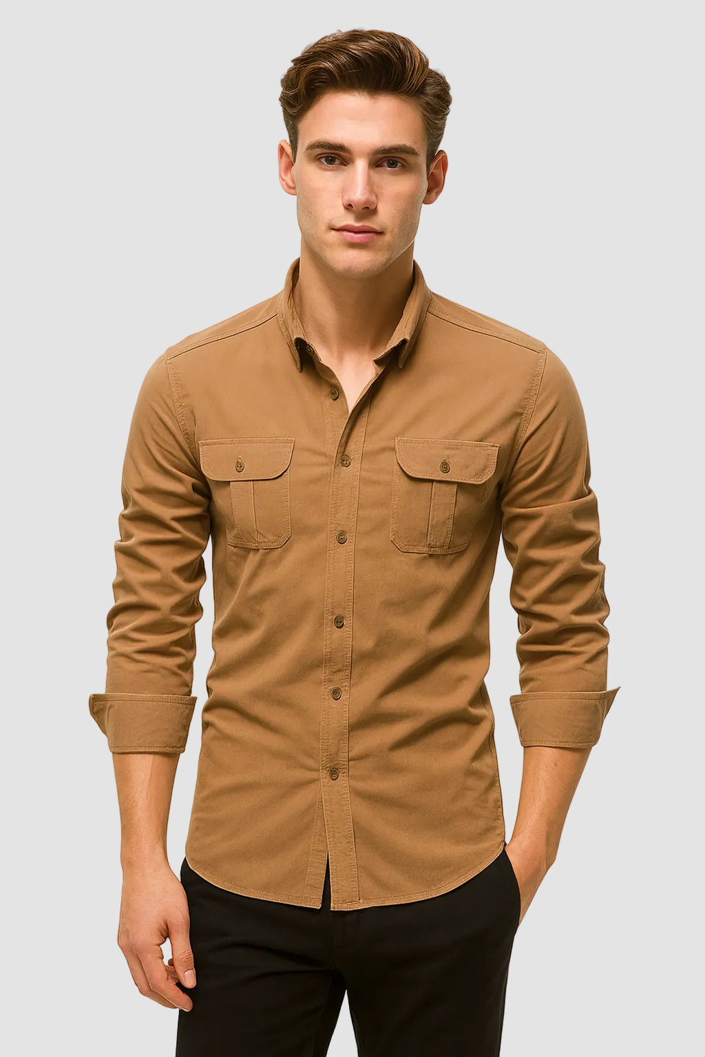 Camicia Uomo Maniche Lunghe - Tasche Petto, Stile Versatile