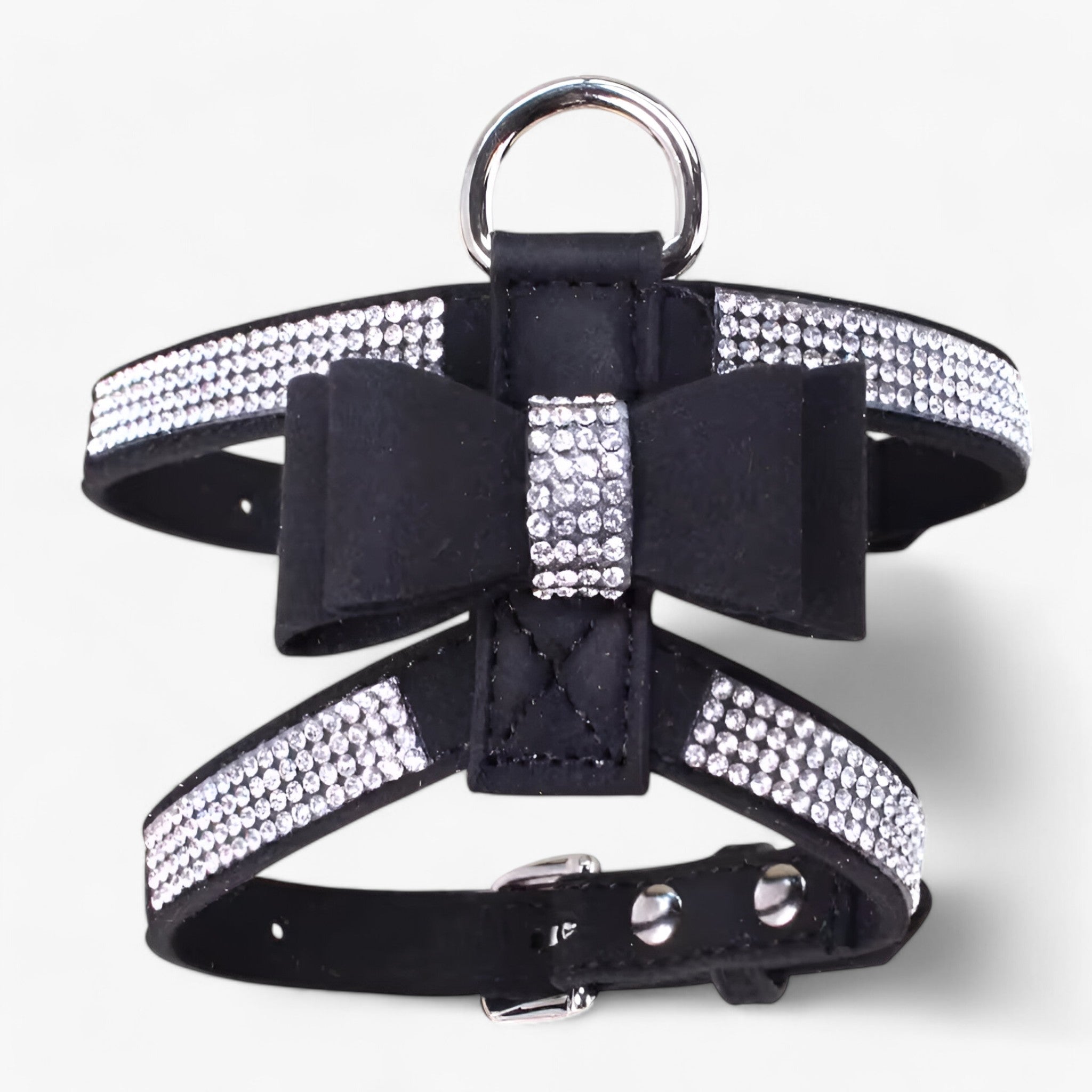Pettorina in Velluto Nera con Fiocco e Strass, Elegante per Cani Piccoli e Gatti - Nero - fiocco pelle pets & supplies pettorina pettorina velluto strass velluto - Concept Palermo