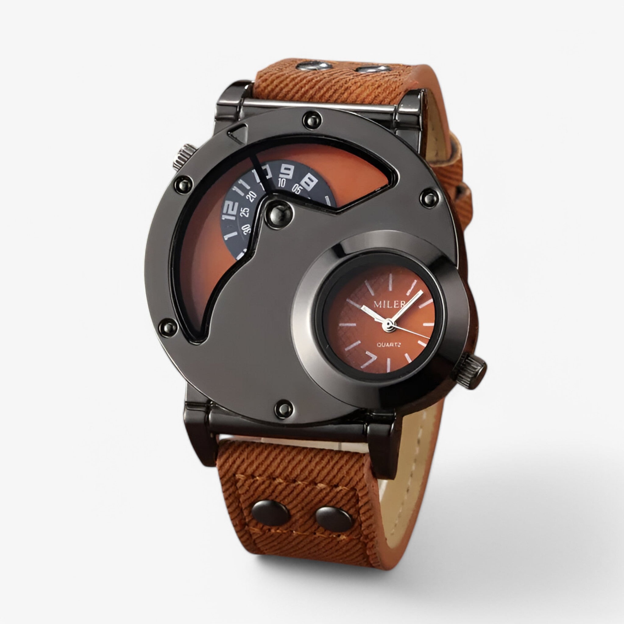 Orologio da Uomo in Stile Cowboy con Doppio Fuso Orario - Marrone - cowboy doppio fuso mens watch orario orologio orologio uomo stile uomo watch for men - Concept Palermo