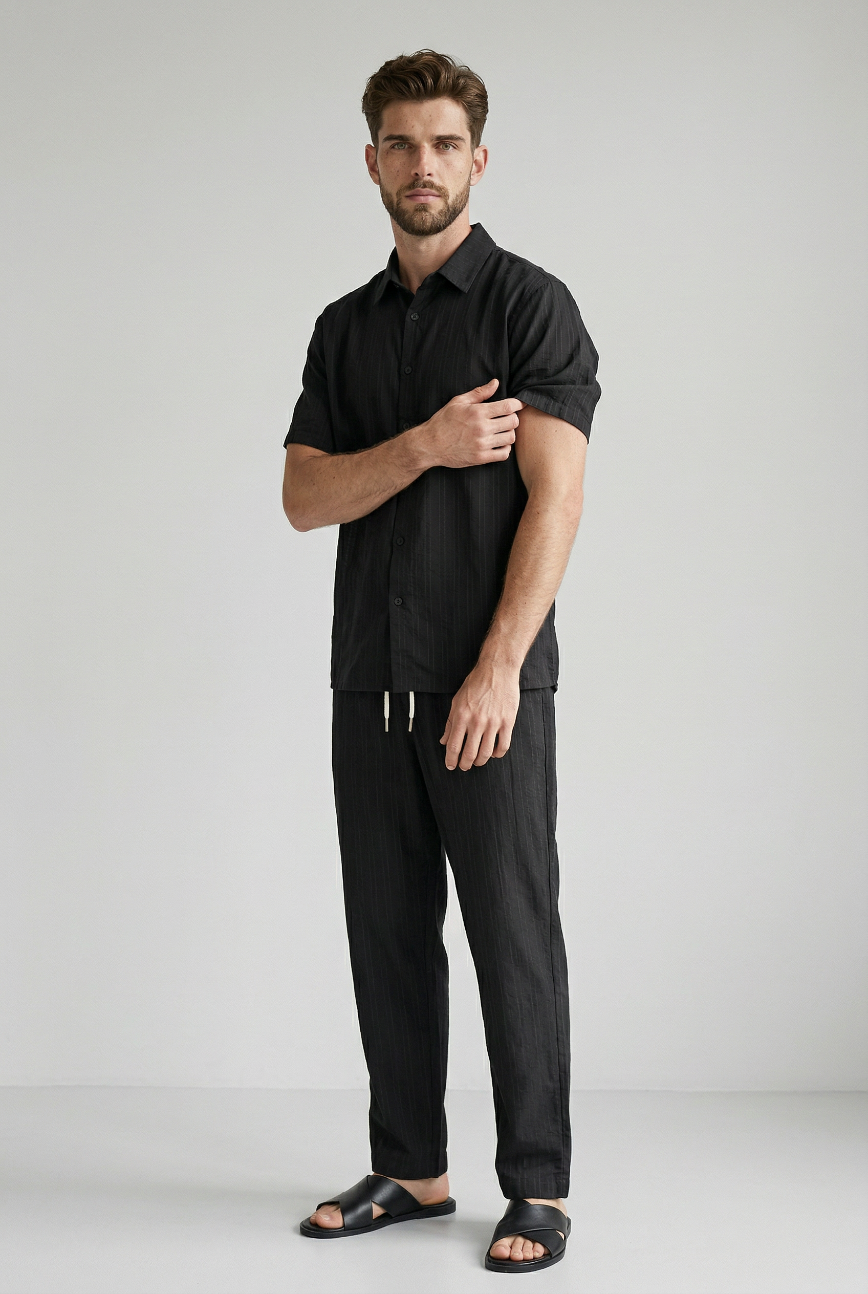 Completo Estivo Uomo Lino Casual: Camicia Maniche Corte & Pantaloni Coulisse Leggeri - - abbinati bottoni camicia completo completo composto composto corte coulisse suits suits and pants - Concept Palermo