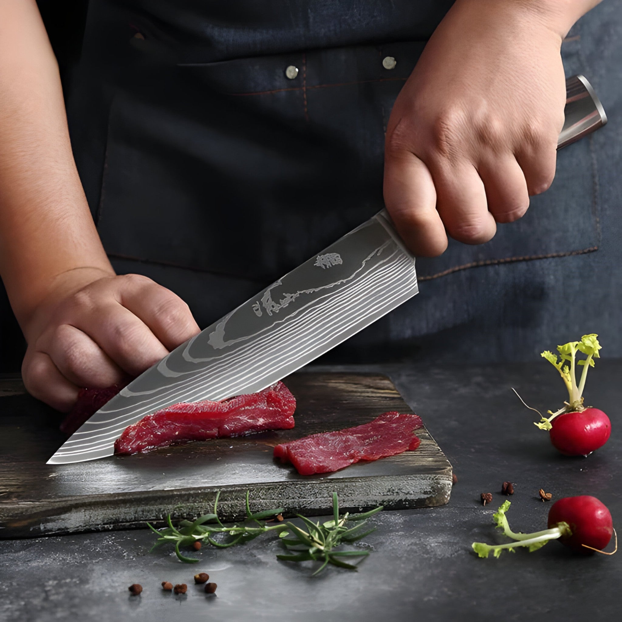 Set 8 Coltelli da Cucina Giapponesi Calla in Acciaio Damasco, Affilatissimi per Chef Professionisti - - calla coltelli cucina damasco damascus pattern giapponesi high-quality knife home & garden Japanese knife kitchen knife set Kitchen Knives knife set knives motivo - Concept Palermo