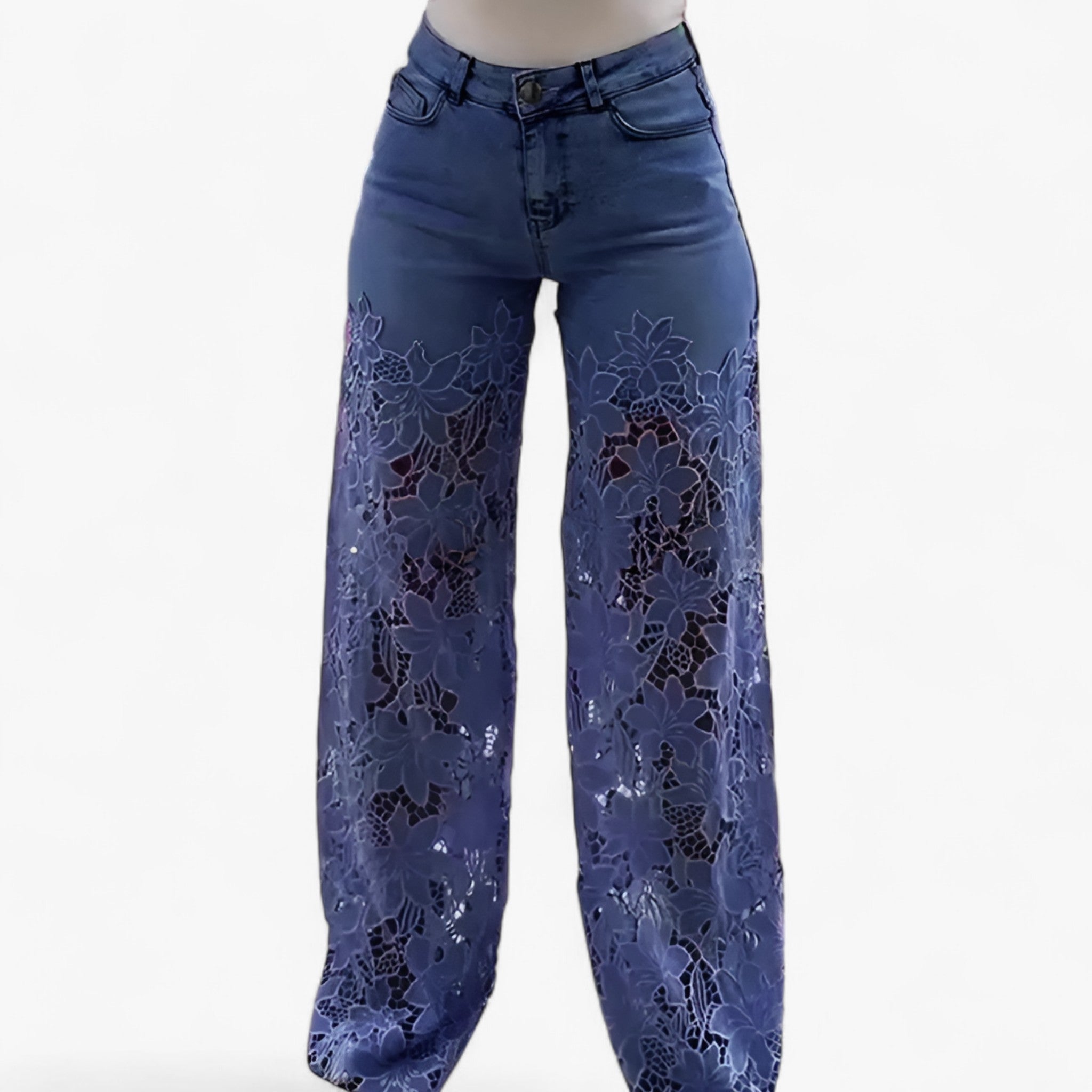 Jeans Donna in Denim con Patches Pizzo Floreale - Vestibilità Skinny - Blu scuro - abbigliamento casual abbigliamento chic capo versatile denim donna džínové džíny jeans jeans con pizzo jeans donna jeans trendy moda femminile pantaloni in denim pants patches pizzo stile moderno - Concept Palermo