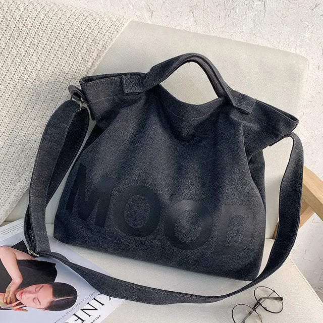 Borsa Tote Donna Grande in Tela con Stampa Vibe - Spiaggia, Shopping, Viaggio - Nero - Bags borsa donna handbags stampa tela tote bags vibe visibile women bags - Concept Palermo