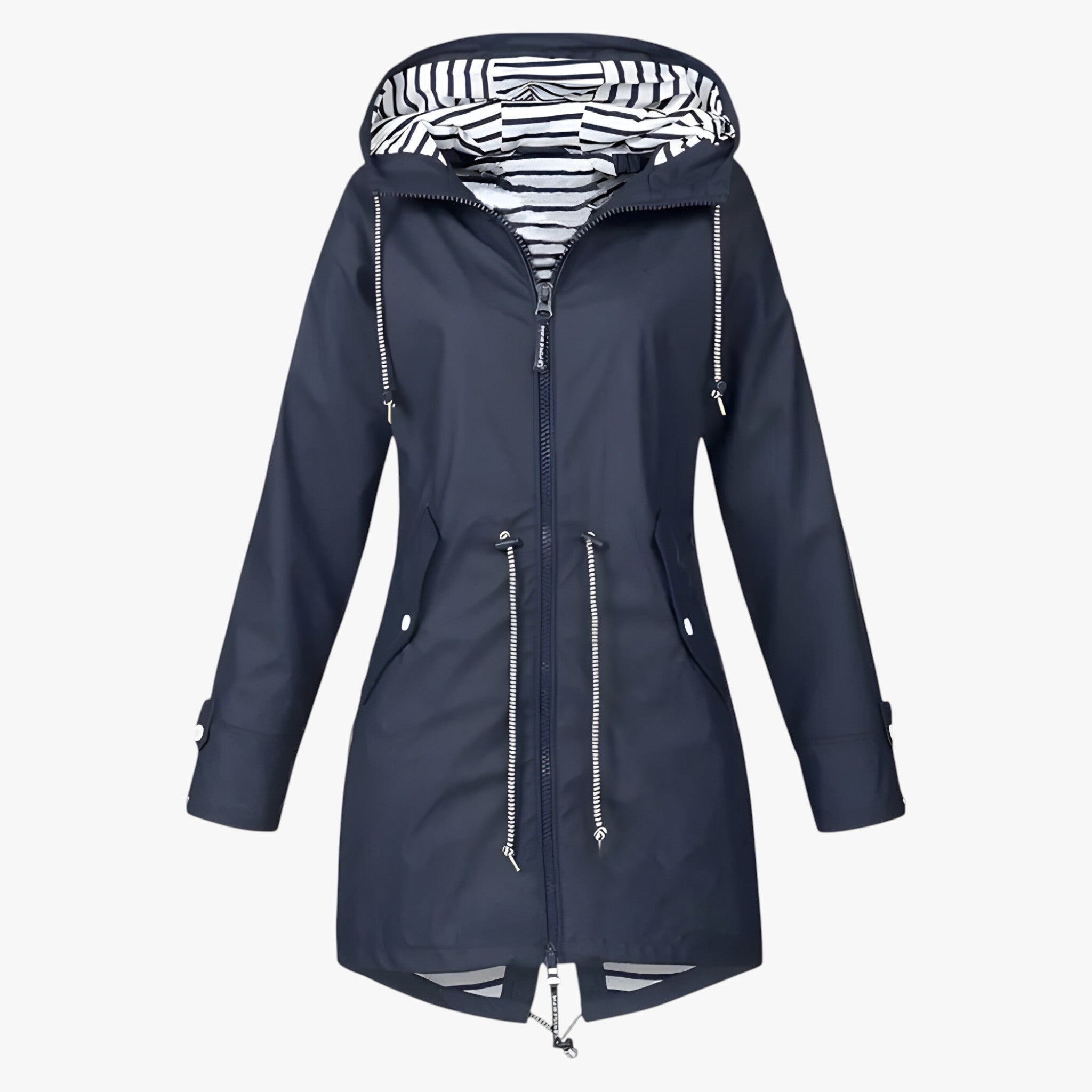 Vestibilità regolabile con fodera del cappuccio a righe - Blu scuro - cappuccio Damen fodera regolabile righe spring summer vestibilità vestibilità regolabile women Women fashion women's coats & jackets - Concept Palermo