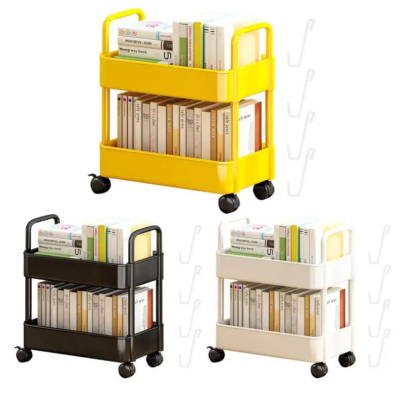 Scaffale mobile con ruote per libri, ideale per bambini e studenti, in legno robusto, per cameretta o studio. - Giallo 2 strati - Book Carts Book Storage Bookshelf Cart conservazione home & garden libri mobile Organizer organizzazione ruote scaffale scaffale mobile Small Cart - Concept Palermo