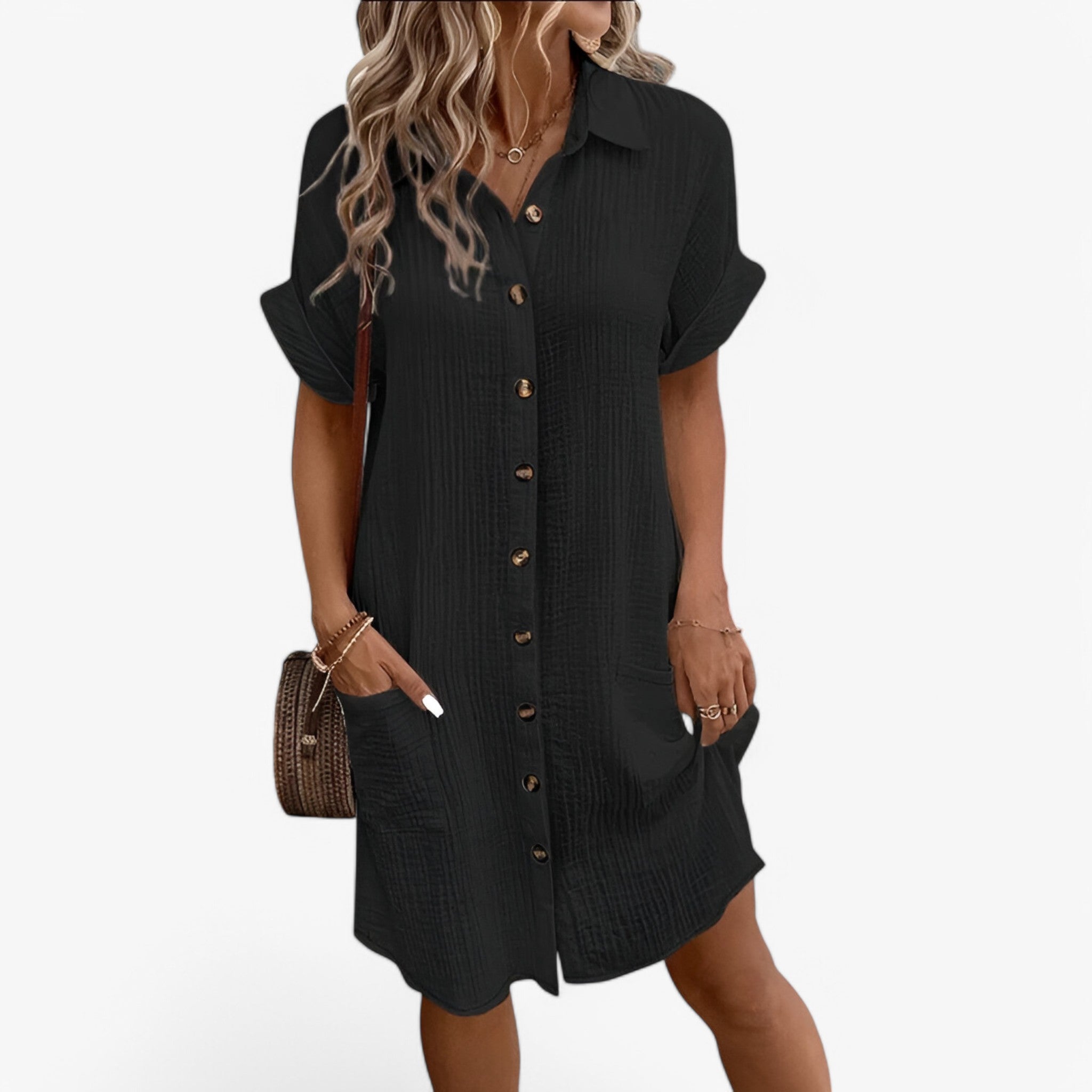 Vestito Estivo Donna in Cotone Leggero - Ideale per Spiaggia e Tempo Libero - Nero - cotone donna dresses estivo leggero MEGA vestito vestito estivo - Concept Palermo