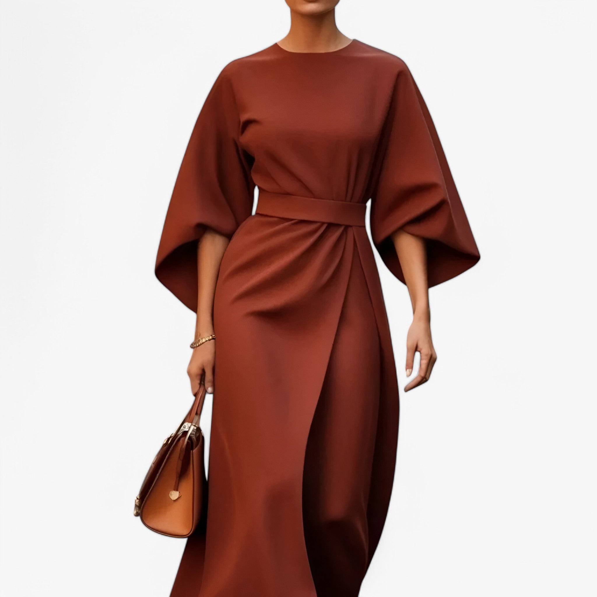 Abito Donna Asimmetrico Oro Elegante Moderno per Cerimonia e Occasioni Speciali - Marrone ruggine - abito abito asimmetrico asimmetrico donna dresses - Concept Palermo