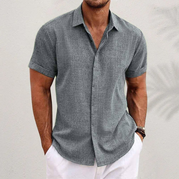 Camicia Uomo Maniche Corte in Cotone e Lino Traspirante - Grigio - camicia camicia maniche corte cotone fashion lino maniche men's top clothes uomo - Concept Palermo