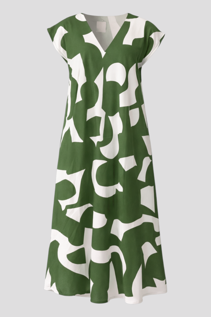 Vestito Lungo Donna Estivo in Viscosa con Fantasia Floreale Astratta Elegante S-XL - Verde - abito abito donna abito estivo abito lungo abito maxy astratta donna dresses materiale leggero maxy moda femminile scollatura a V stampa stampa astratta stile artistico taglie disponibili vestibilità comoda - Concept Palermo