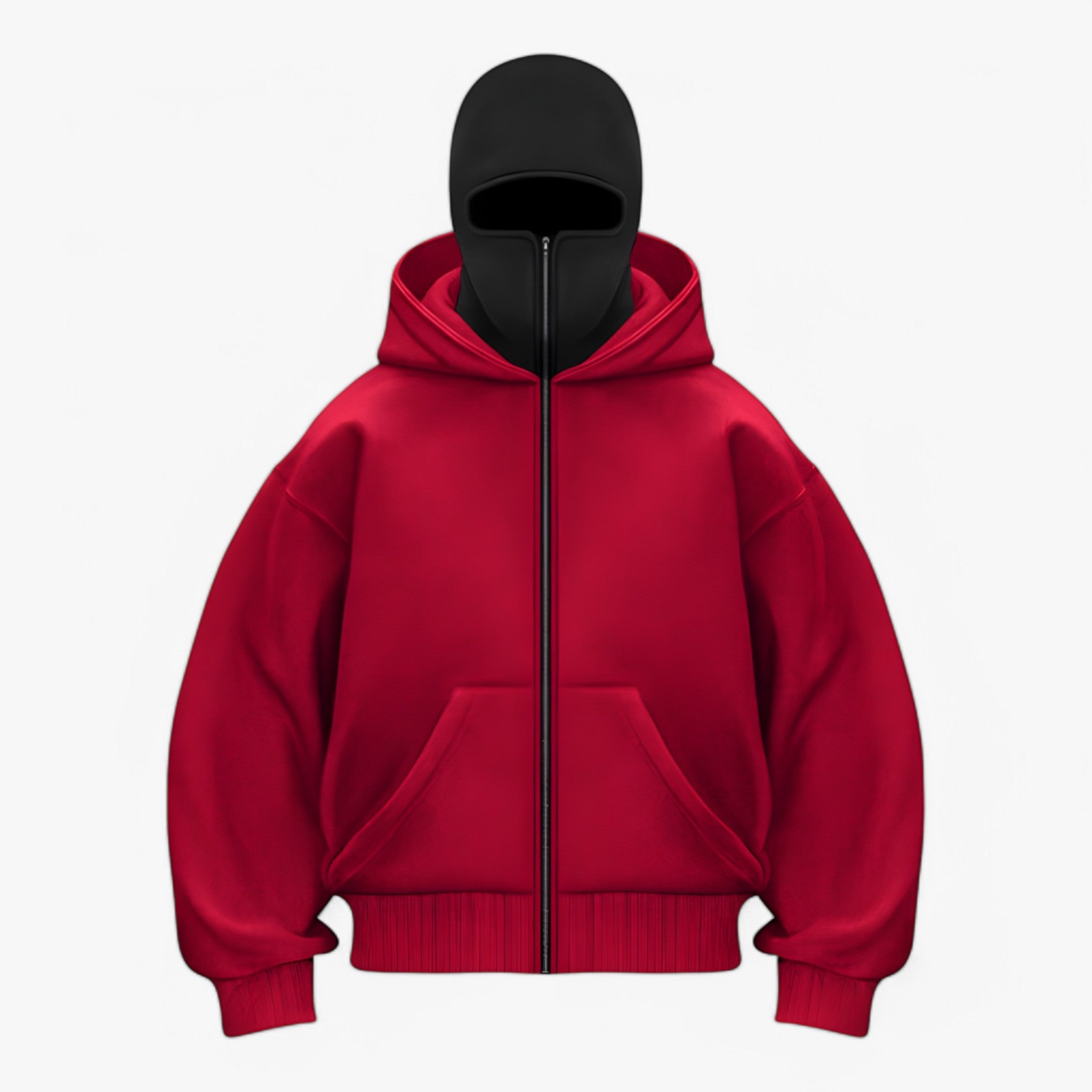 Balaclava in Fleece con Zip Intera Uomo - Rosso Nero - balaclava balaclava fleece fleece intera men men's coats & jackets uomo - Concept Palermo