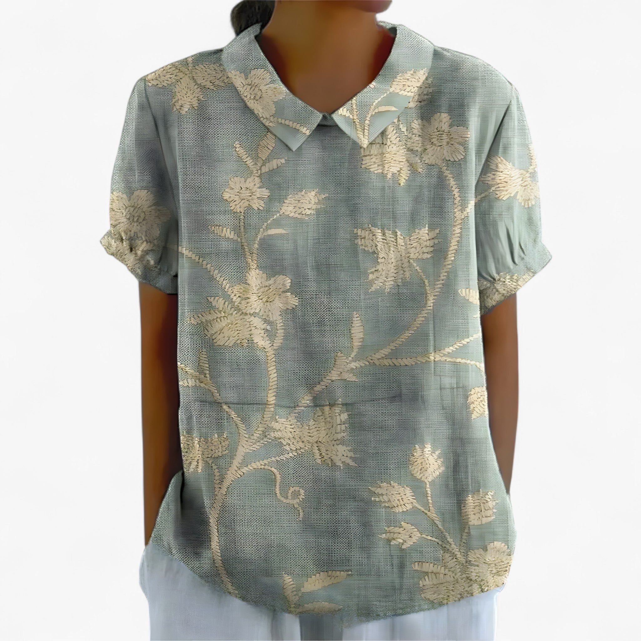 Camicia Stampata Elegante da Donna in Viscosa con Motivo Floreale - Verde con stampa floreale - camicia camicia stampata stampata women's top clothes - Concept Palermo