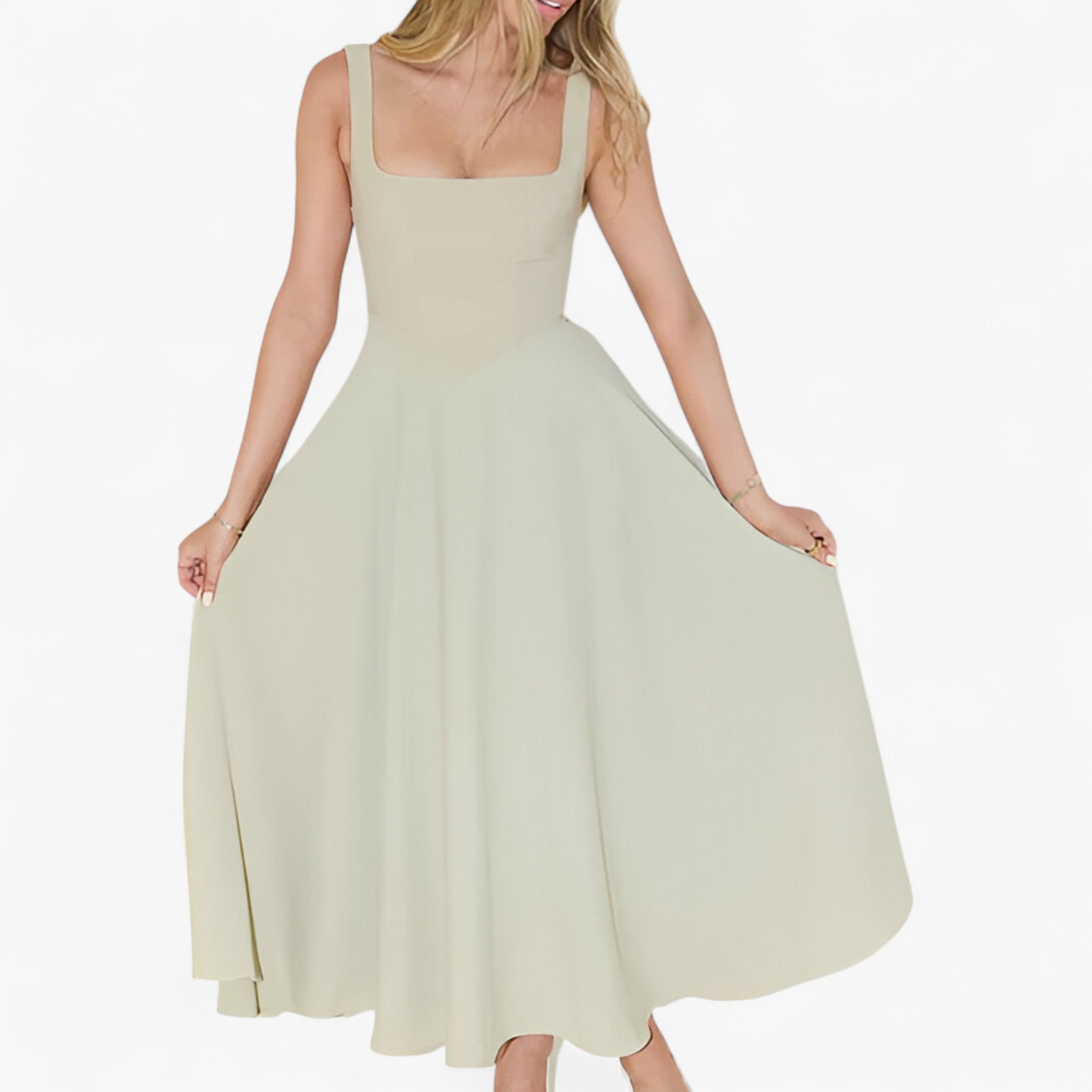 Vestito midi Donna - Salvia - bredde stropper kjole donna dresses elegant midi kjole farverig midi kjole feminine kjole figursyet kjole midi midirok moderne kjole design romantisk middag kjole sommerbryllup kjole stilfuld kjole vestito vestito midi - Concept Palermo