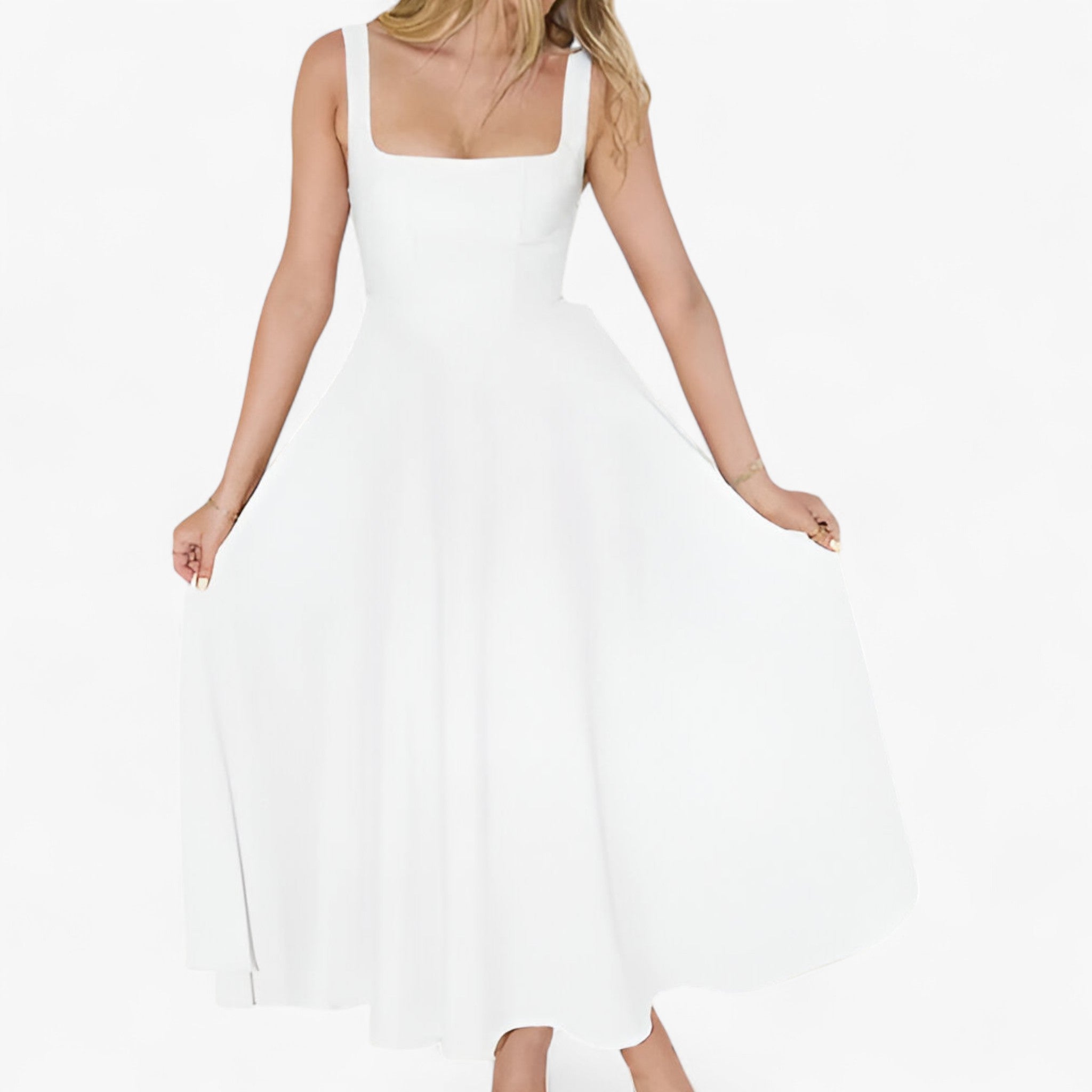 Vestito midi Donna - Bianco - bredde stropper kjole donna dresses elegant midi kjole farverig midi kjole feminine kjole figursyet kjole midi midirok moderne kjole design romantisk middag kjole sommerbryllup kjole stilfuld kjole vestito vestito midi - Concept Palermo
