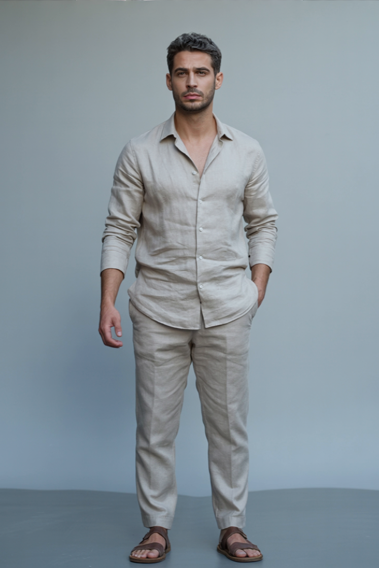 Pantaloni Lino Uomo Estivi Set - - abbigliamento estivo abbigliamento sostenibile cena elegante eco-consapevole estivi lino lino europeo moda maschile outfit sets pantaloni pantaloni lino set di lino uomo set elegante stile moderno uomo - Concept Palermo