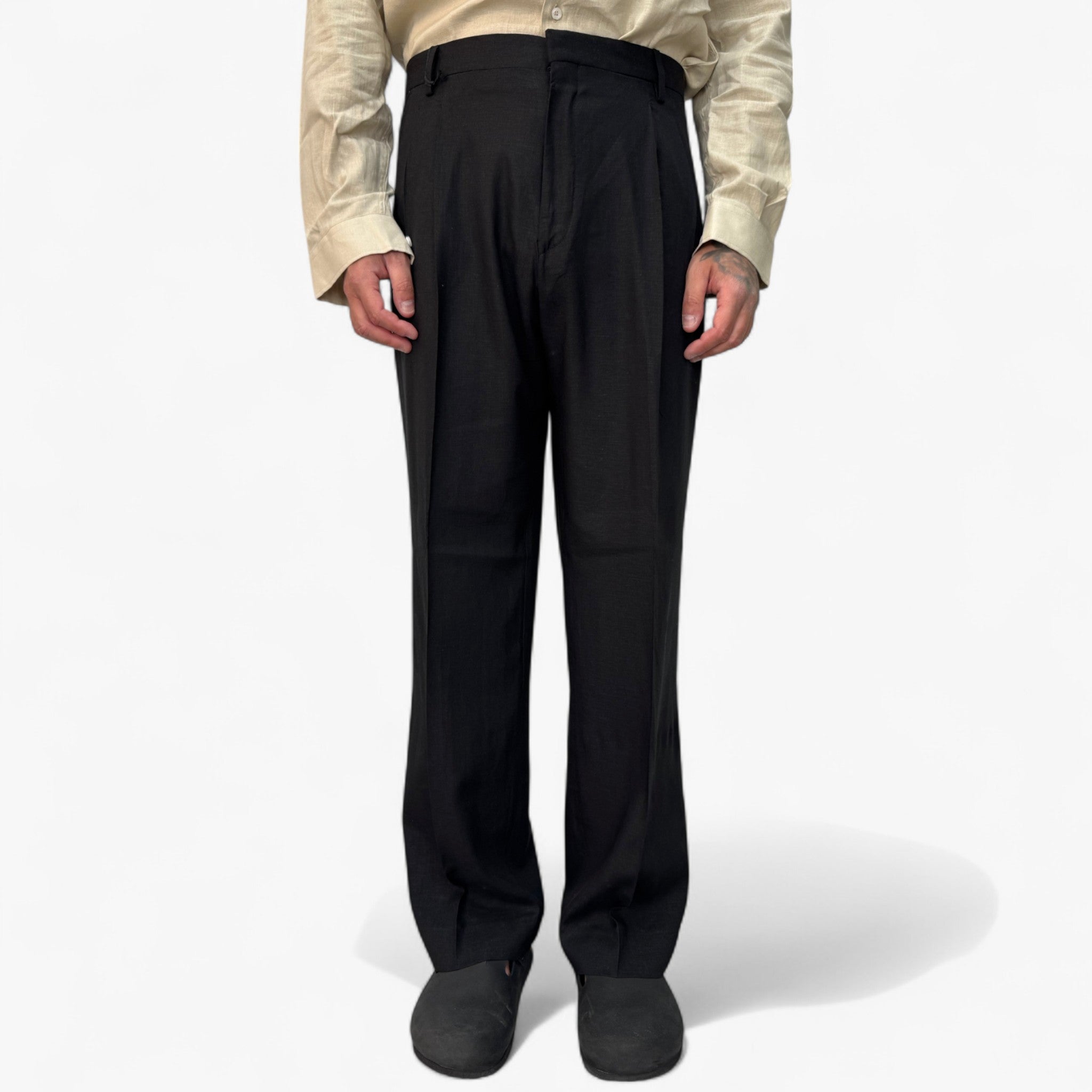 Pantaloni da uomo in lino - Nero - abbigliamento estivo lino moda maschile pantaloni pantaloni con doppie pince pantaloni eleganti pantaloni estivi pantaloni in lino pantaloni leggeri pantaloni traspiranti pantaloni uomo pants stile elegante uomo - Concept Palermo