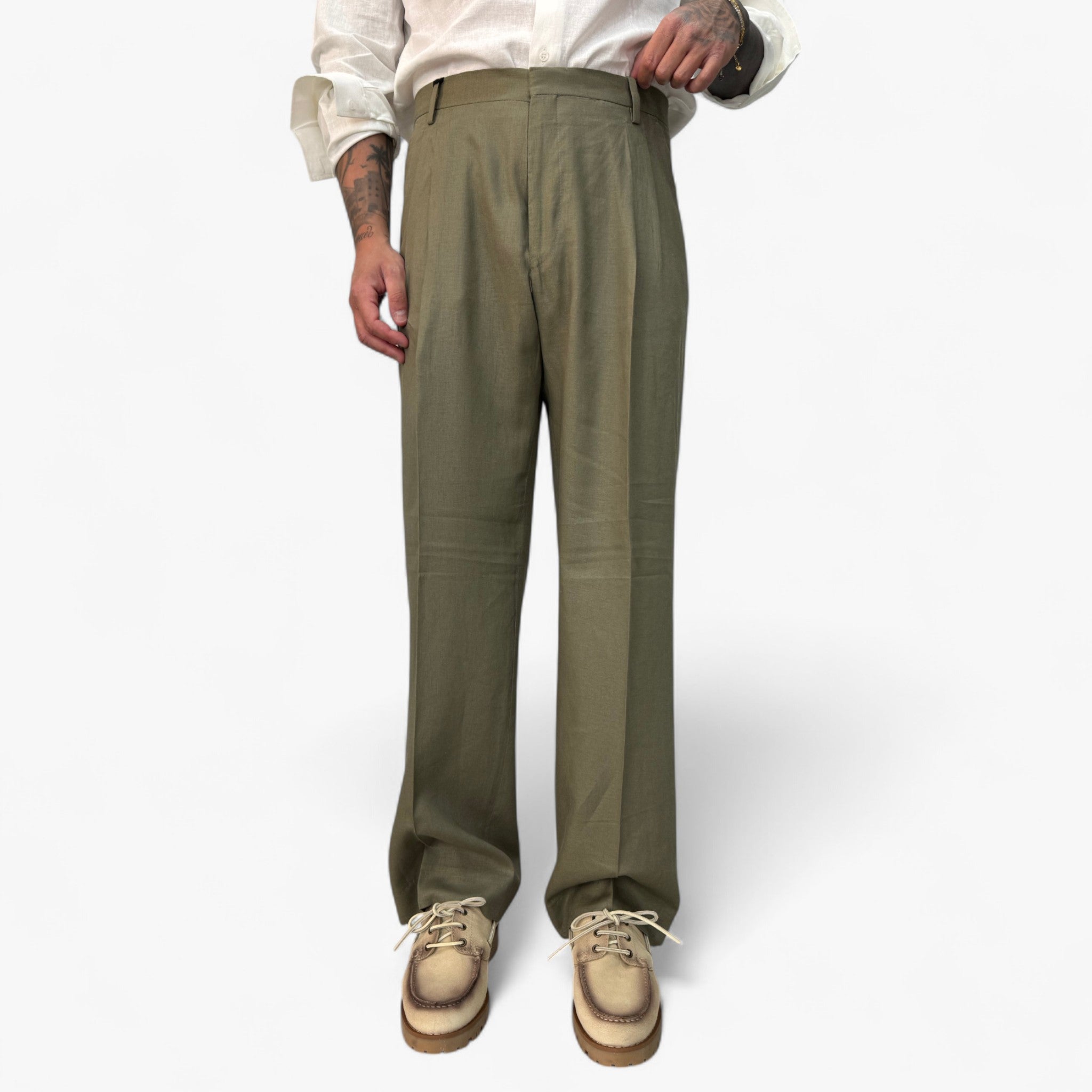 Pantaloni da uomo in lino - Verde - abbigliamento estivo lino moda maschile pantaloni pantaloni con doppie pince pantaloni eleganti pantaloni estivi pantaloni in lino pantaloni leggeri pantaloni traspiranti pantaloni uomo pants stile elegante uomo - Concept Palermo
