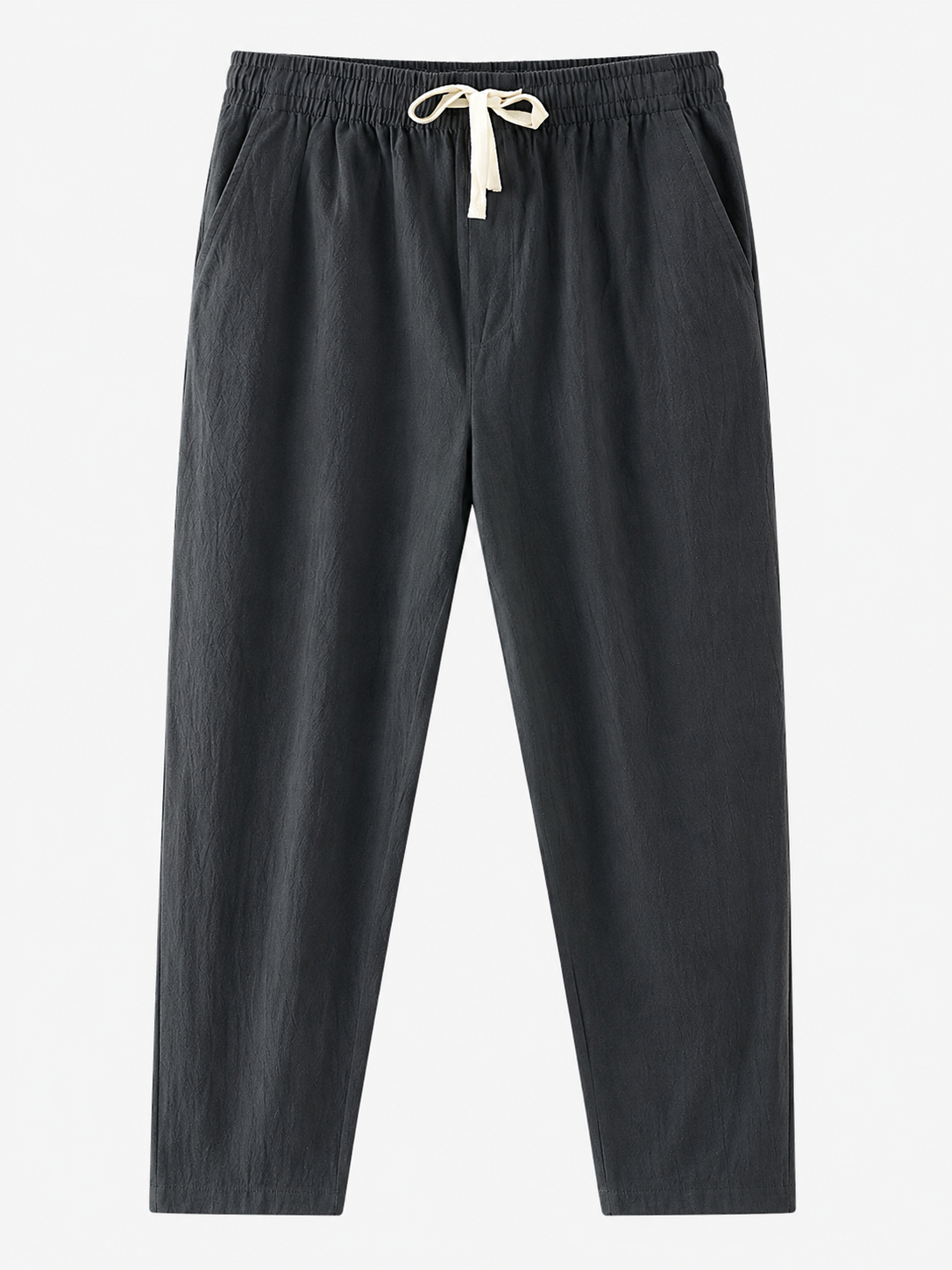 Pantaloni Uomo Casual in Cotone e Lino, Morbidi con Coulisse Regolabile - Grigio Scuro - aderente linen pants lino men's summer pants morbida pants pants for men uomo vestibilità vestibilità morbida - Concept Palermo