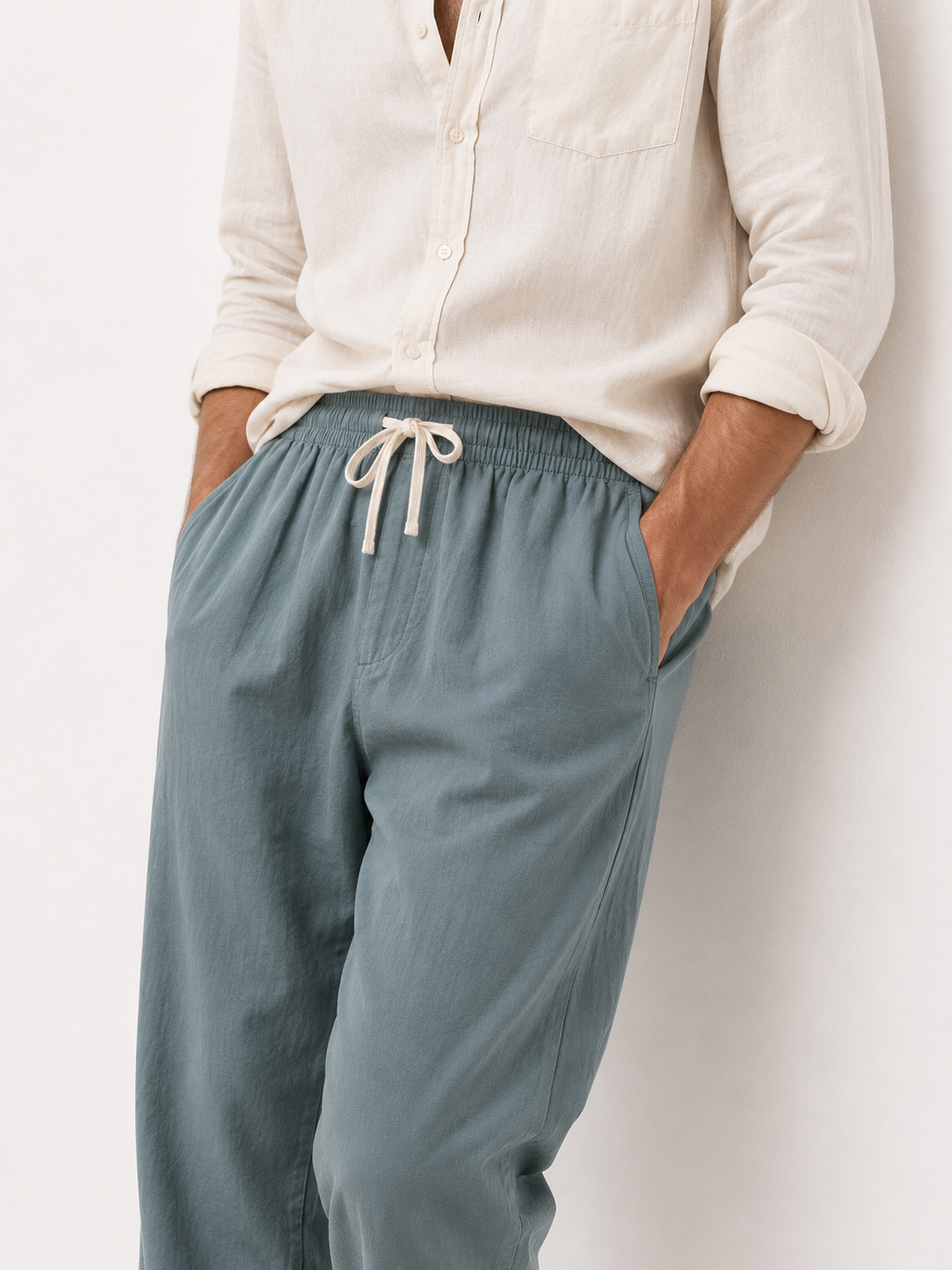 Pantaloni Uomo Casual in Cotone e Lino, Morbidi con Coulisse Regolabile - - aderente linen pants lino men's summer pants morbida pants pants for men uomo vestibilità vestibilità morbida - Concept Palermo